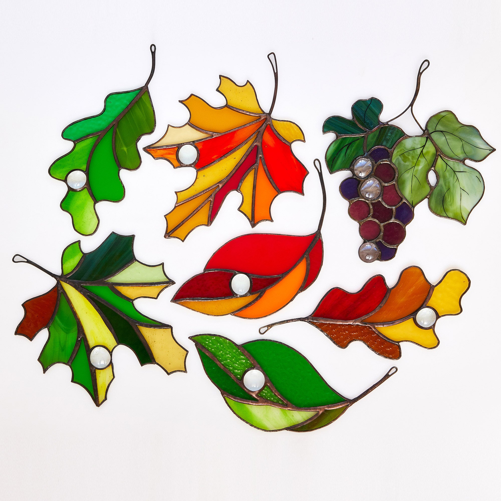 Handcrafted Stained Glass Autumn Leaves | Fall Home Decor & Sun Catcher