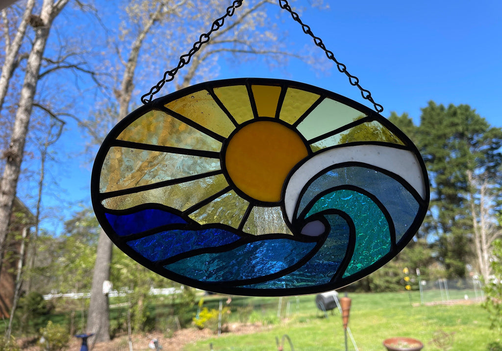 Ocean waves stained glass, Ocean lover gift, Sunrise sun catcher, Wave suncatcher, Beach lover gift, gift for mom