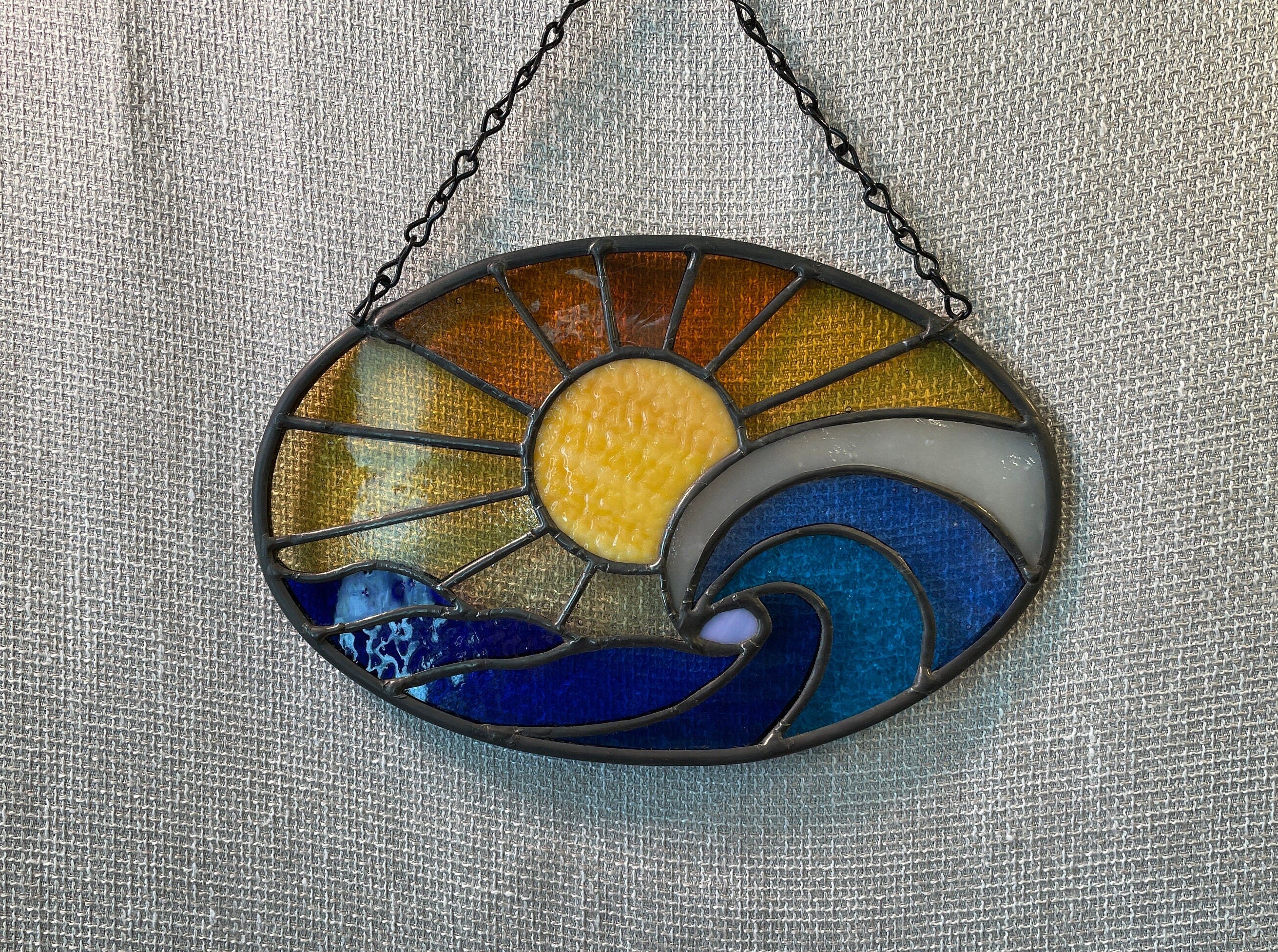 Ocean waves stained glass, Ocean lover gift, Sunrise sun catcher, Wave suncatcher, Beach lover gift, gift for mom