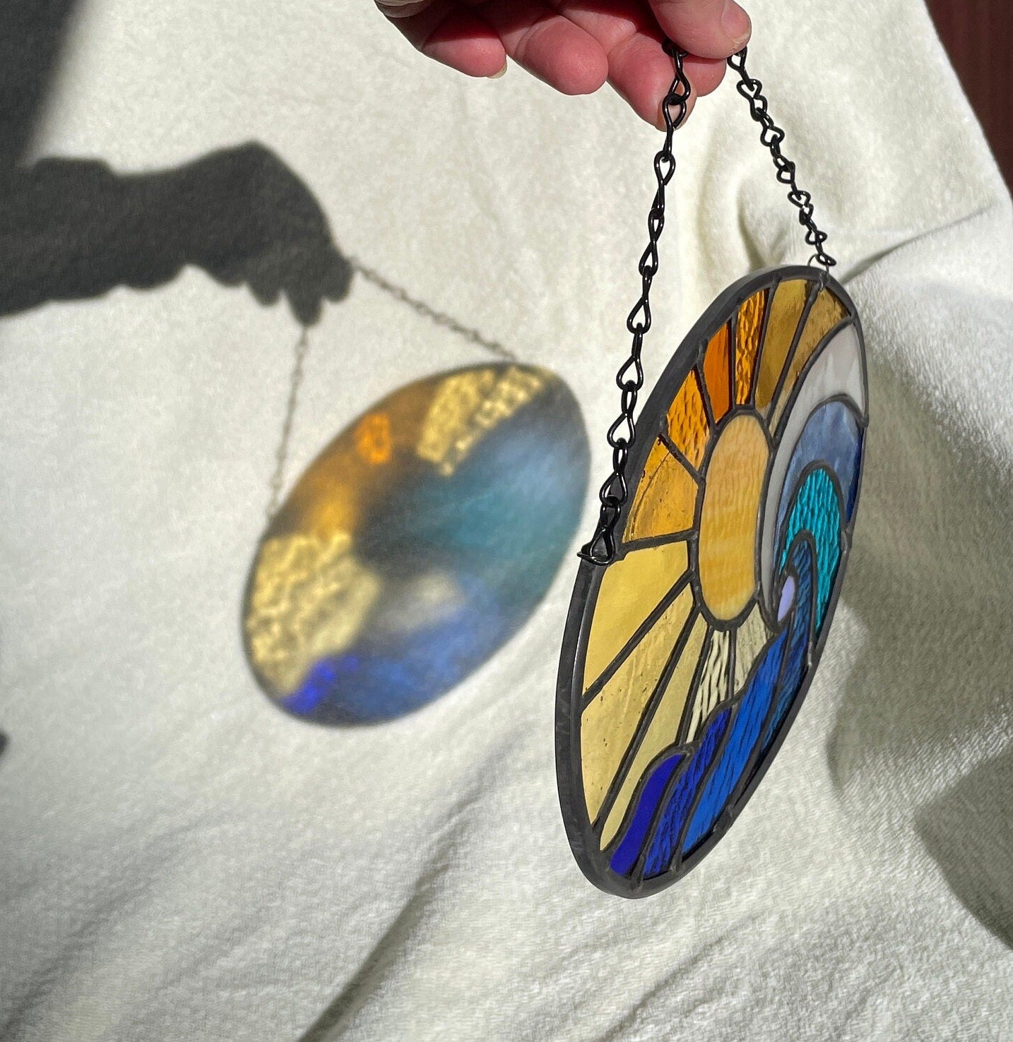 Ocean waves stained glass, Ocean lover gift, Sunrise sun catcher, Wave suncatcher, Beach lover gift, gift for mom
