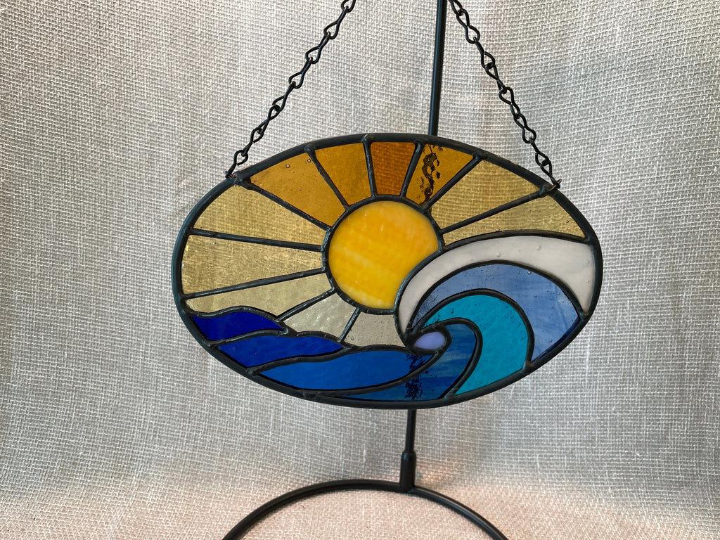 Ocean waves stained glass, Ocean lover gift, Sunrise sun catcher, Wave suncatcher, Beach lover gift, gift for mom