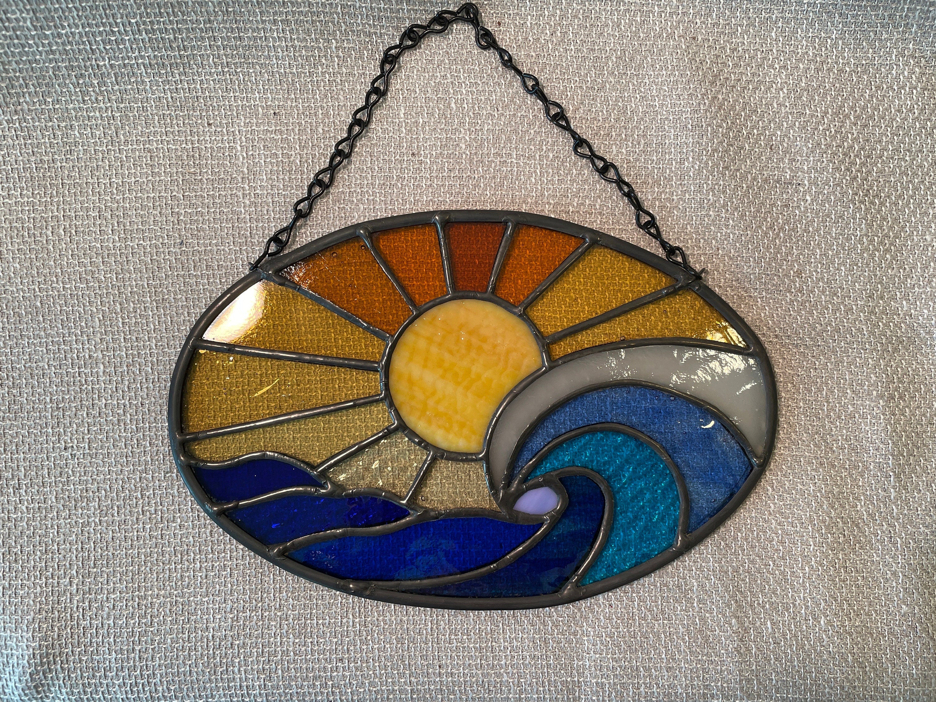 Ocean waves stained glass, Ocean lover gift, Sunrise sun catcher, Wave suncatcher, Beach lover gift, gift for mom