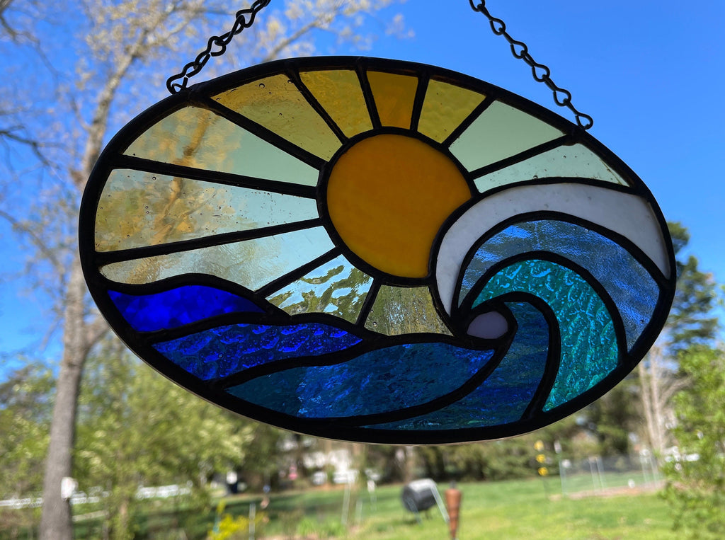 Ocean waves stained glass, Ocean lover gift, Sunrise sun catcher, Wave suncatcher, Beach lover gift, gift for mom
