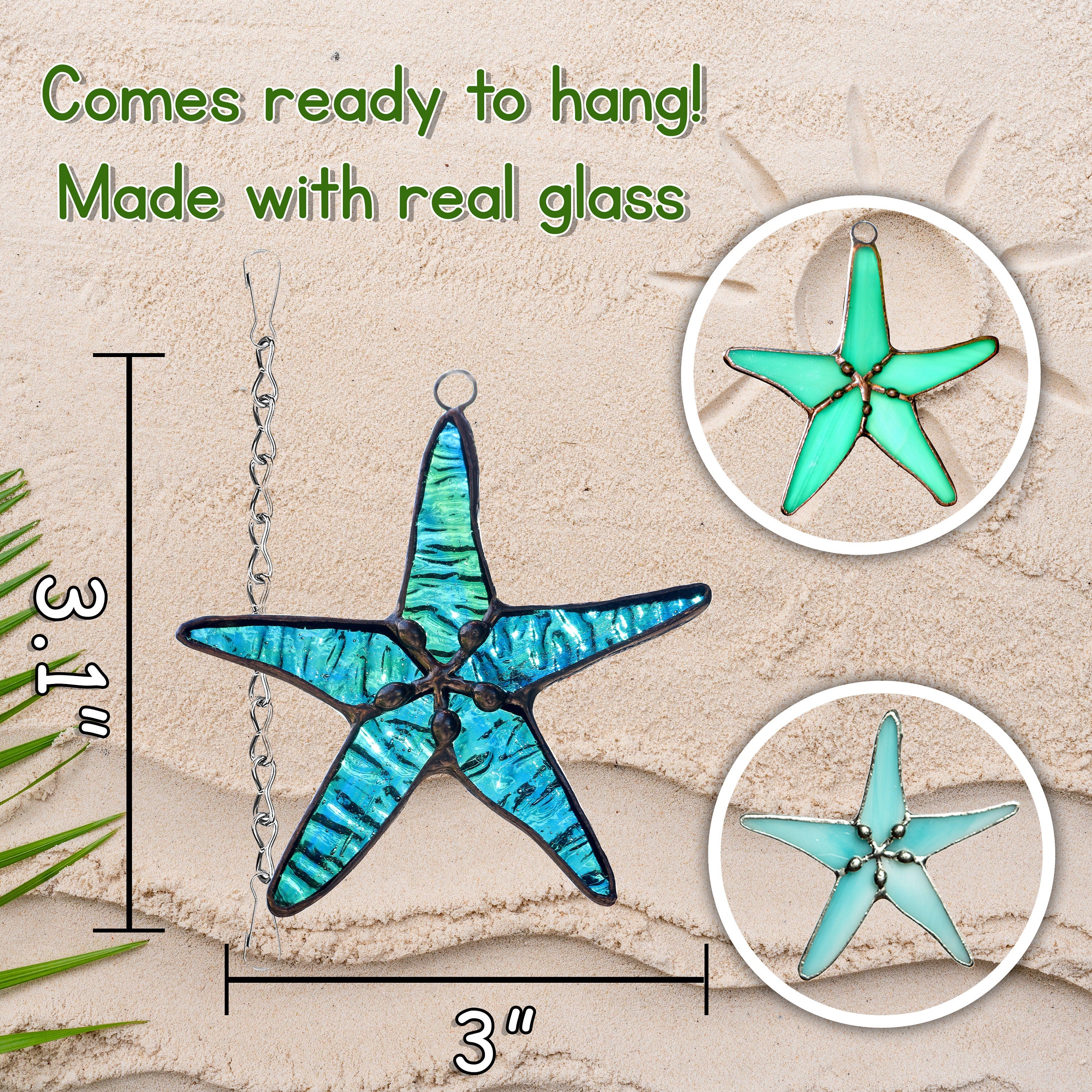 Starfish Stained Glass Window Hangings Beach Decor Coastal Stained Glass Ocean Suncatcher Gift For Mom