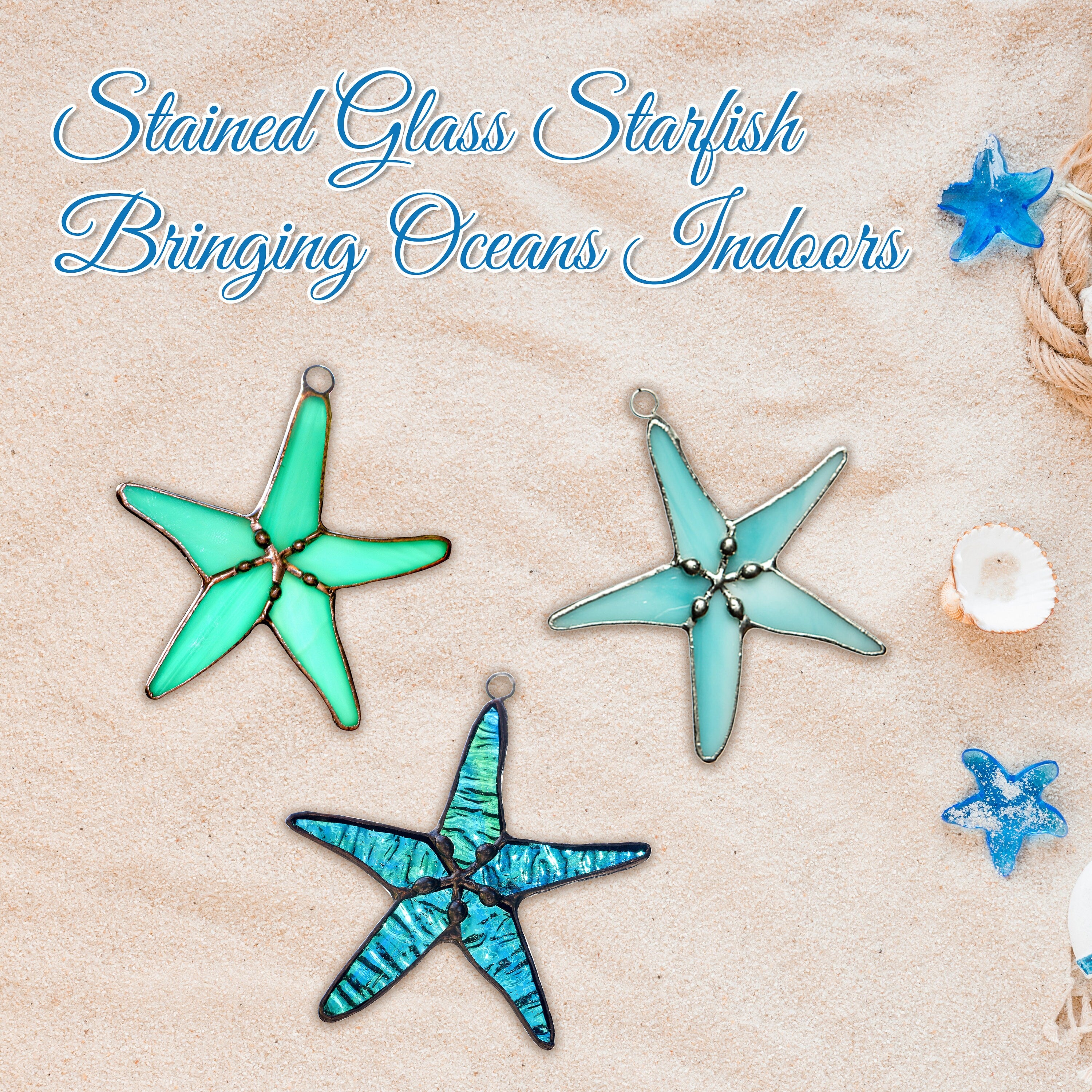 Starfish Stained Glass Window Hangings Beach Decor Coastal Stained Glass Ocean Suncatcher Gift For Mom