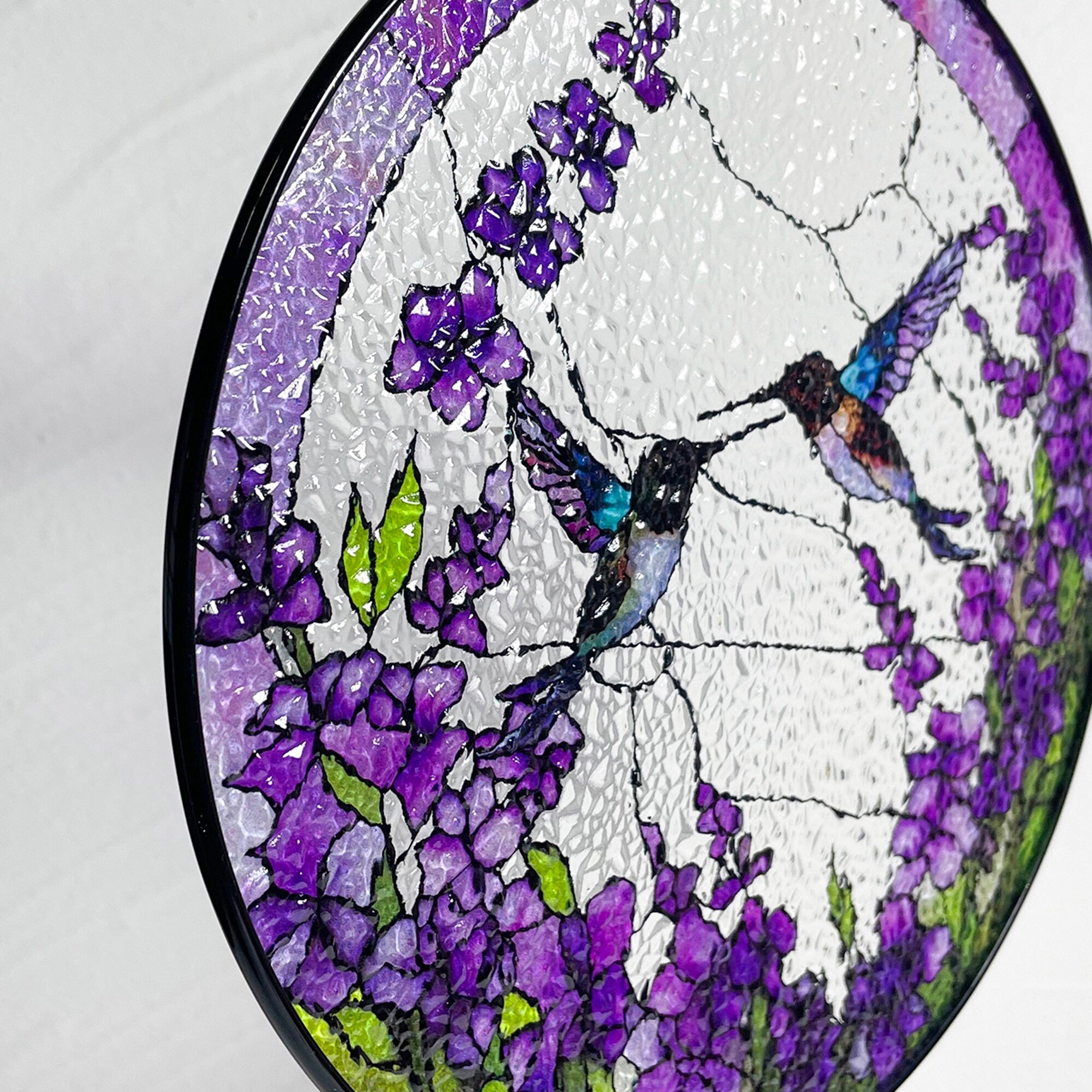 Hummingbirds Among Lavender Flowers Stained Glass Suncatcher, Wall Art, Window Hanging, Indoor Decor, Gifts for Women, Sun Catcher
