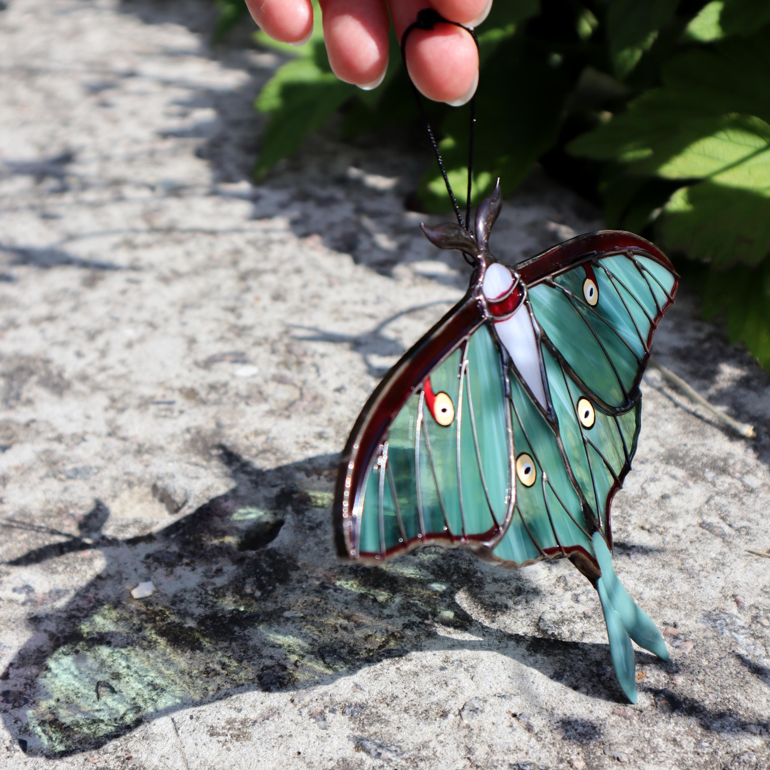 Luna moth butterfly suncatcher, stained glass window hangings, unique Christmas gift, gift for mom, handmade gift, modern home decor