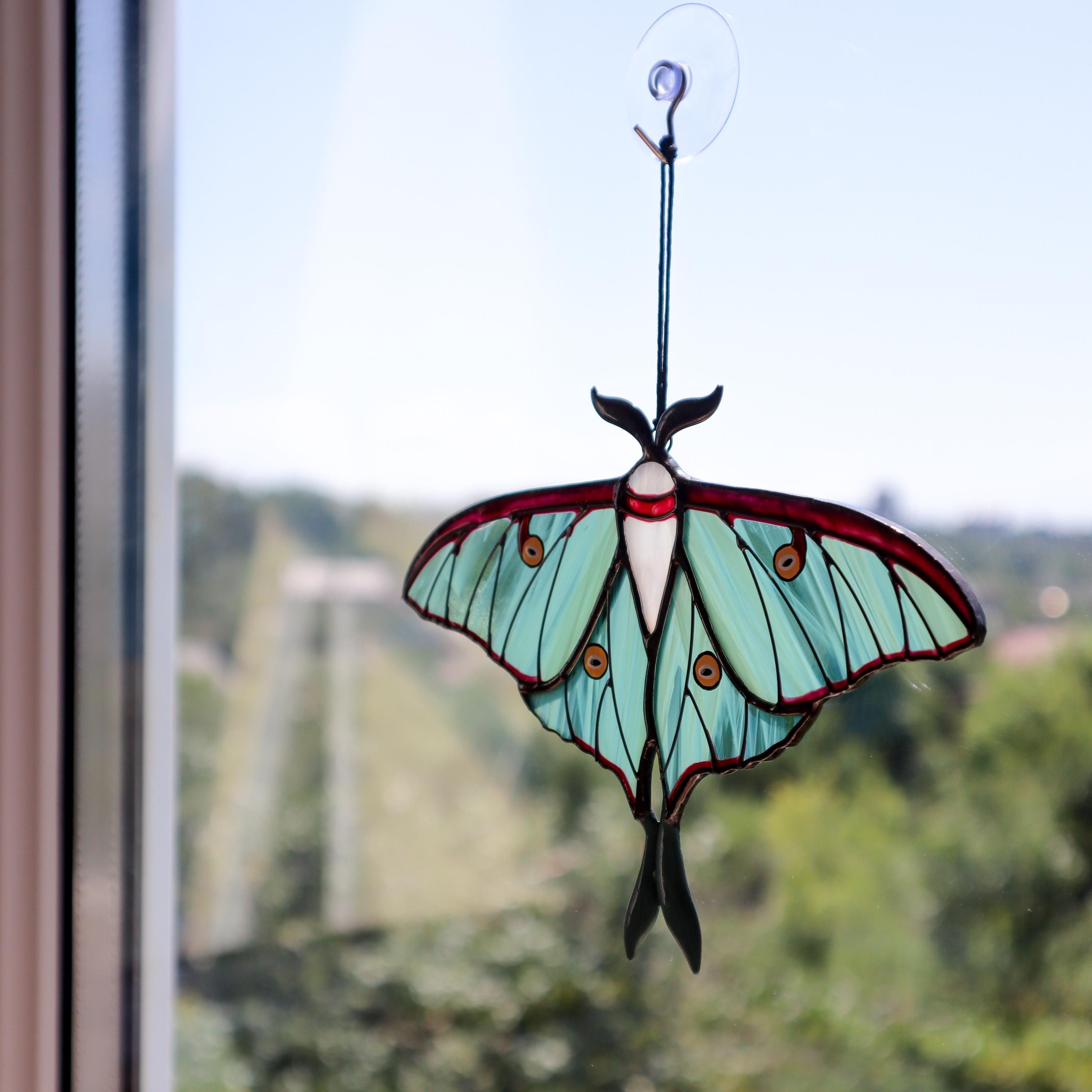 Luna moth butterfly suncatcher, stained glass window hangings, unique Christmas gift, gift for mom, handmade gift, modern home decor
