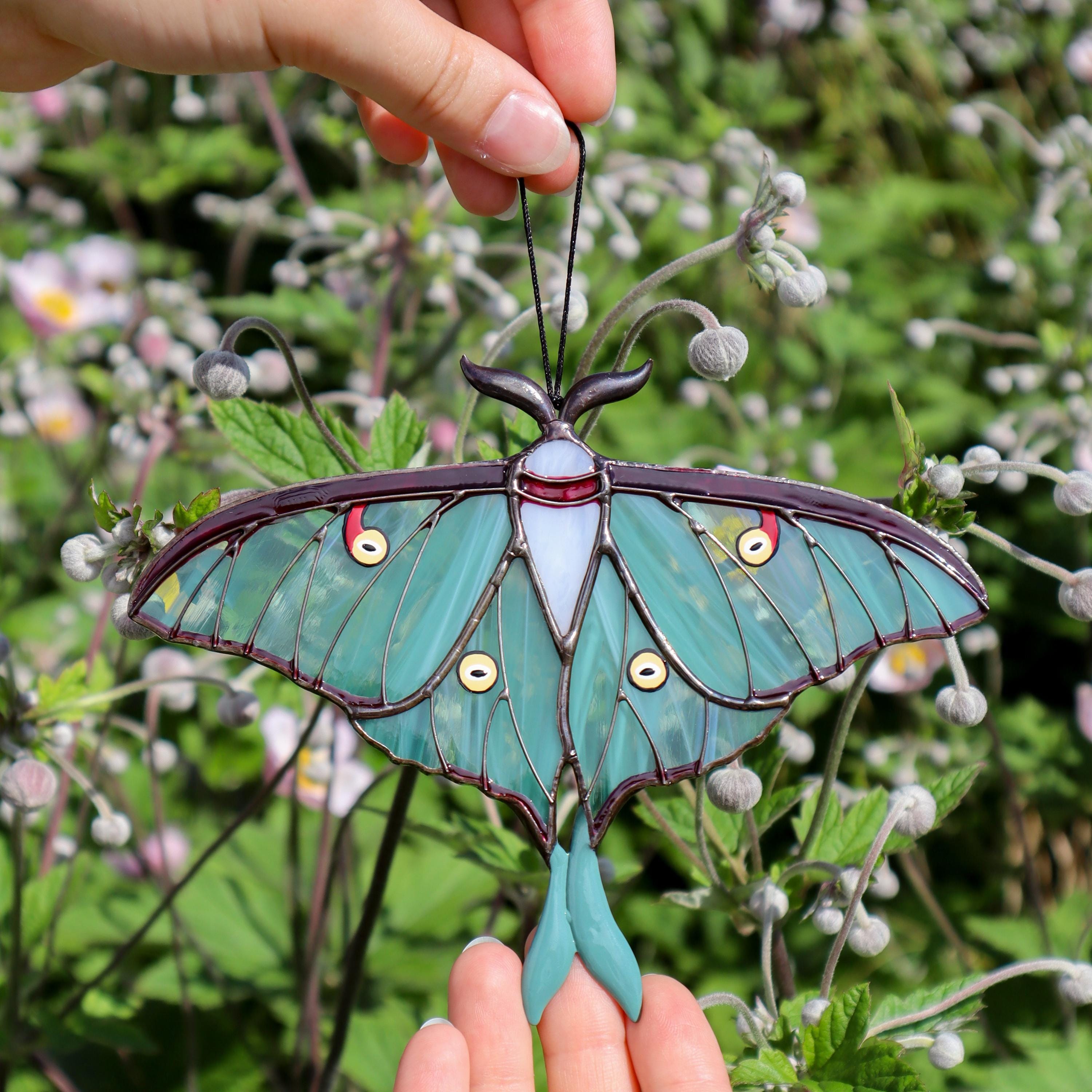 Luna moth butterfly suncatcher, stained glass window hangings, unique Christmas gift, gift for mom, handmade gift, modern home decor