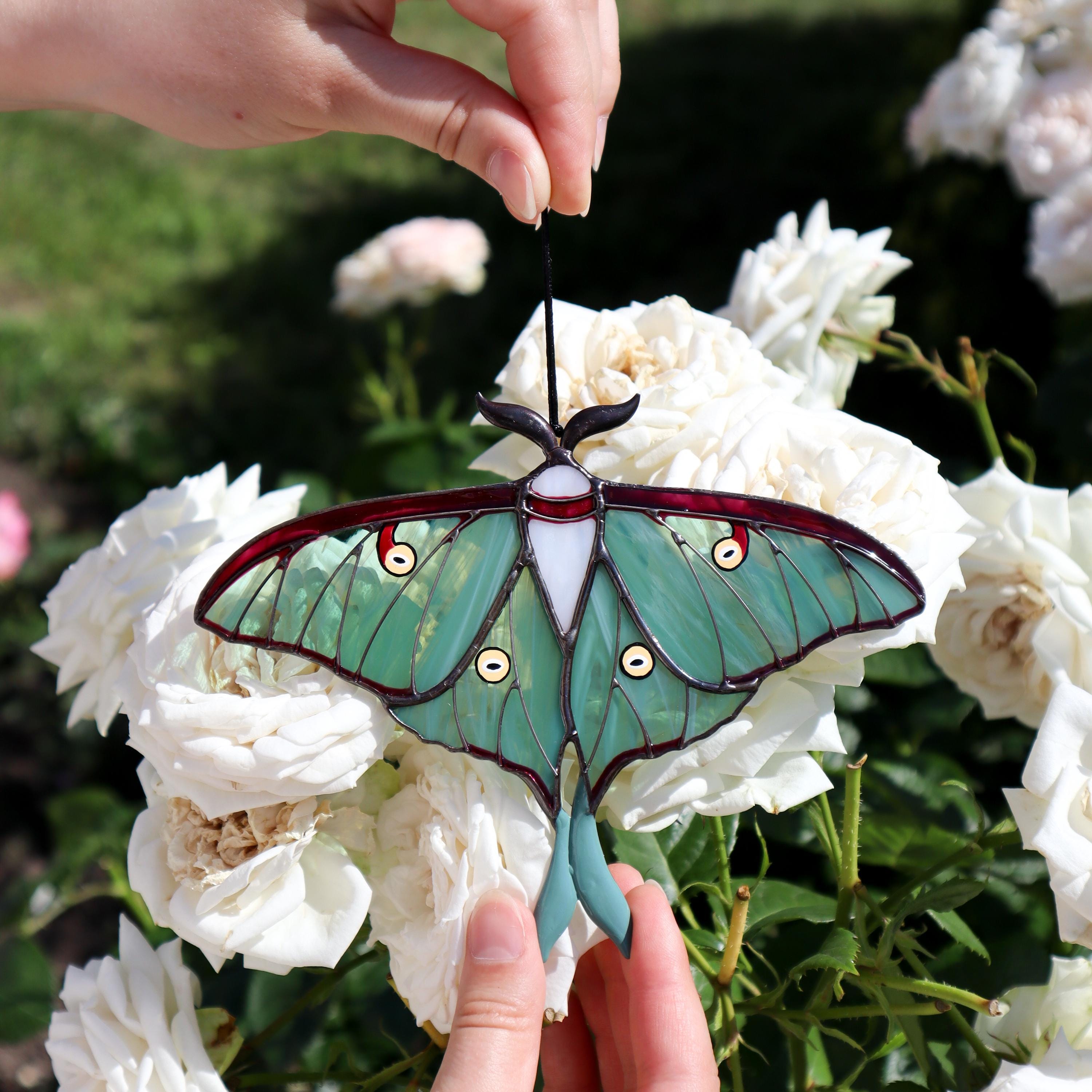 Luna moth butterfly suncatcher, stained glass window hangings, unique Christmas gift, gift for mom, handmade gift, modern home decor