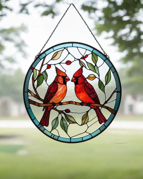 Cardinal Stained Glass Suncatchers For Window Hanging, 7.9 Inch  Window Hanging For Cardinal Bird Lover,  Home Decor, Christmas 0rnaments