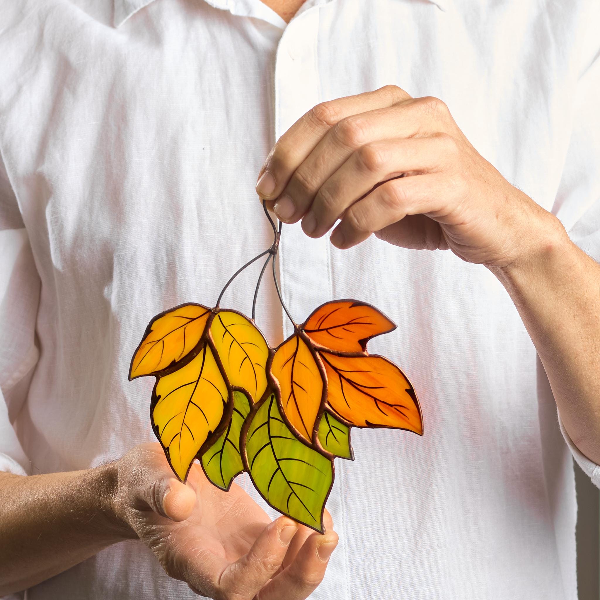 Handcrafted Stained Glass Autumn Leaves | Fall Home Decor & Sun Catcher
