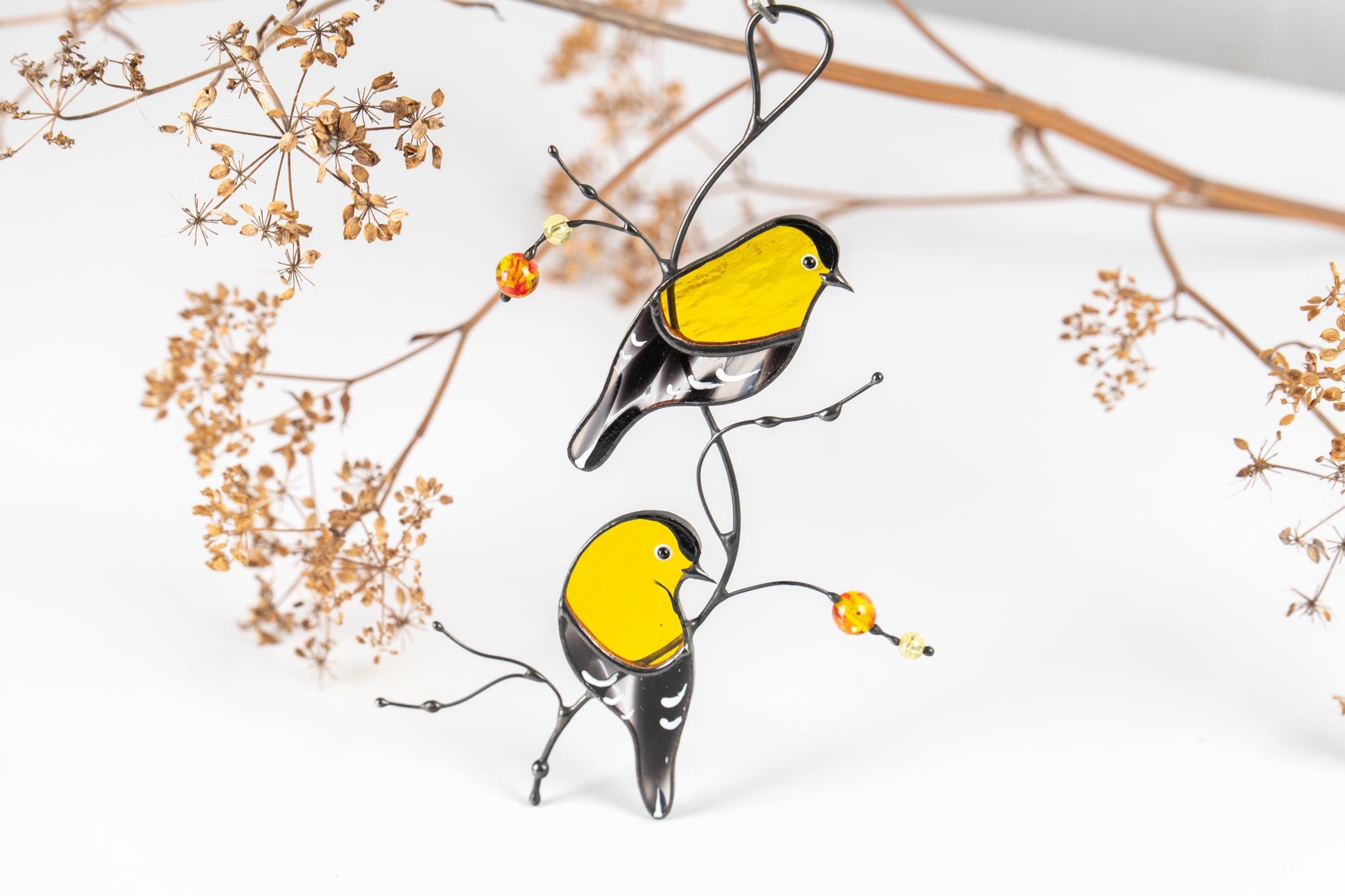 Goldfinch Stained Glass Bird Suncatcher, Anniversary Gift, Custom Stained Glass Window Hangings, Stained Glass Window Signs,Handmade Product