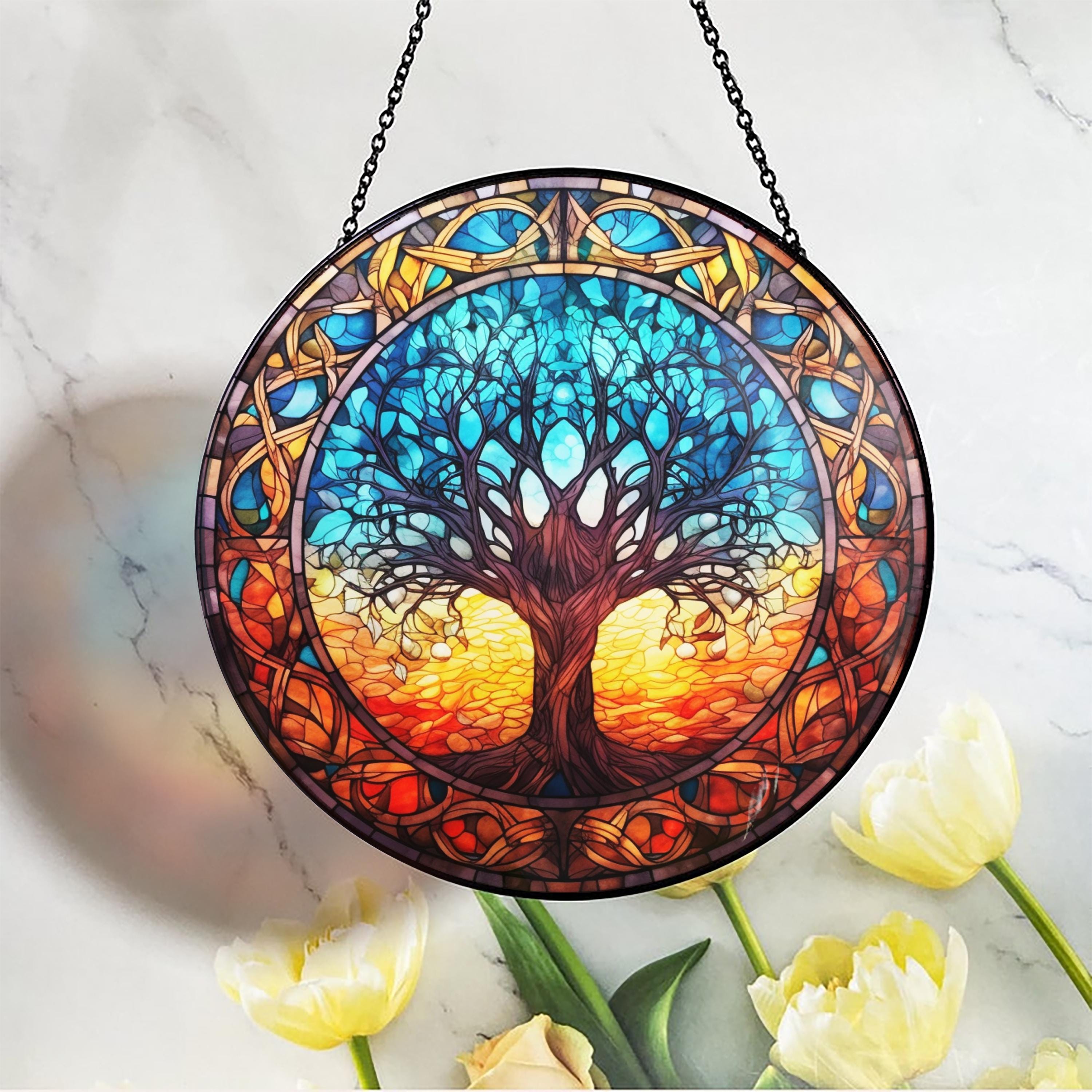 Tree of Life Stained Glass Sun Catcher, Window Hanging Decoration, Artistic Gift for Home, Office, or Garden, Perfect for Any Occasion TS01