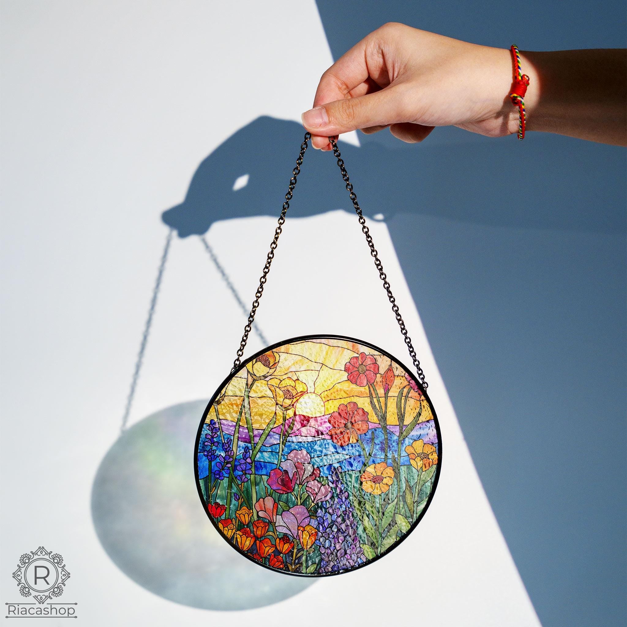 Wildflowers Sun catcher, Sunset Stained Glass Style Window Hangings, Wall Decor, Housewarming Gift, Home Decor, Window Hanger