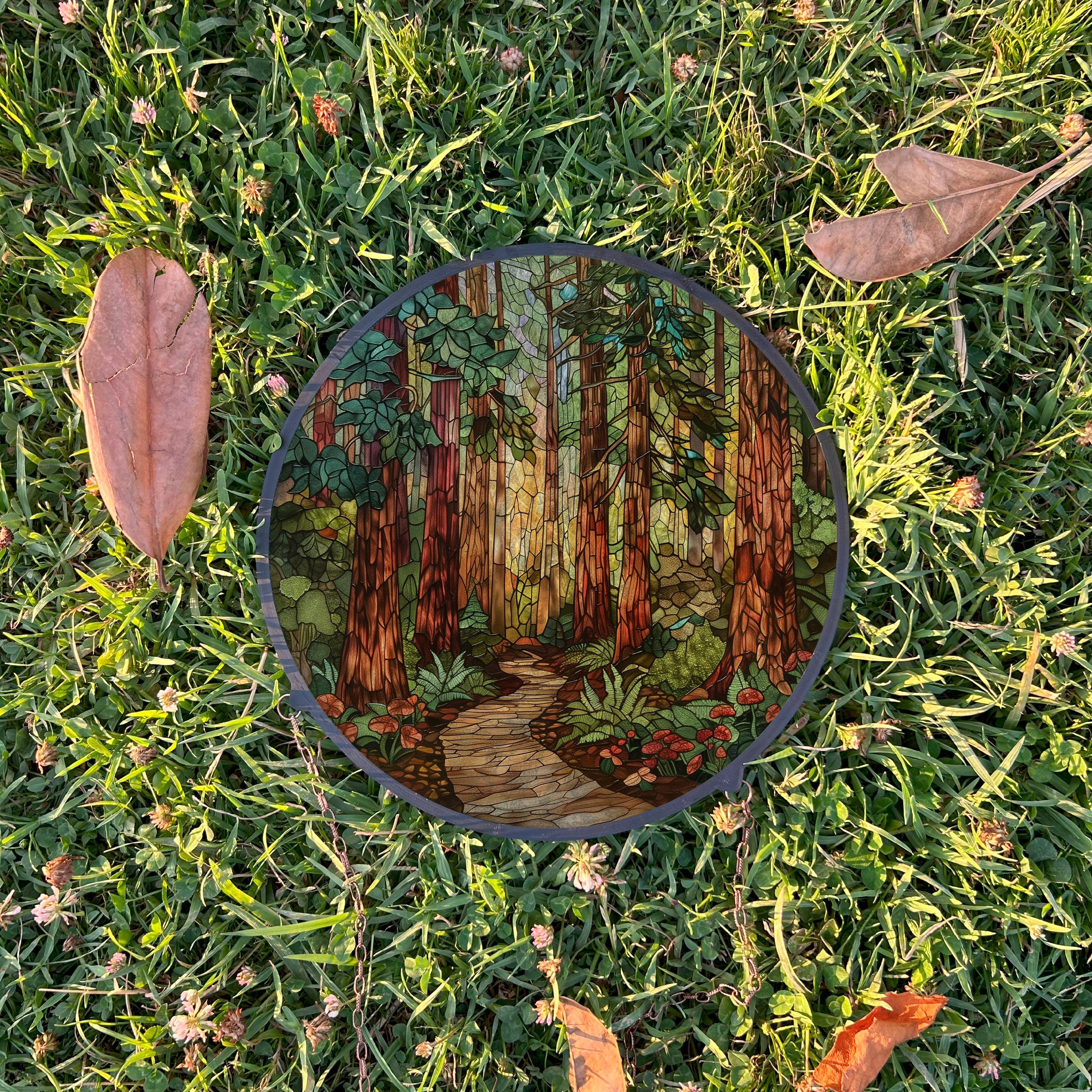 The Forest Painted Stained Glass Suncatcher, Window Hanging Decor, Outdoor Sun Catcher Decor, Forest Trees Wall Decor