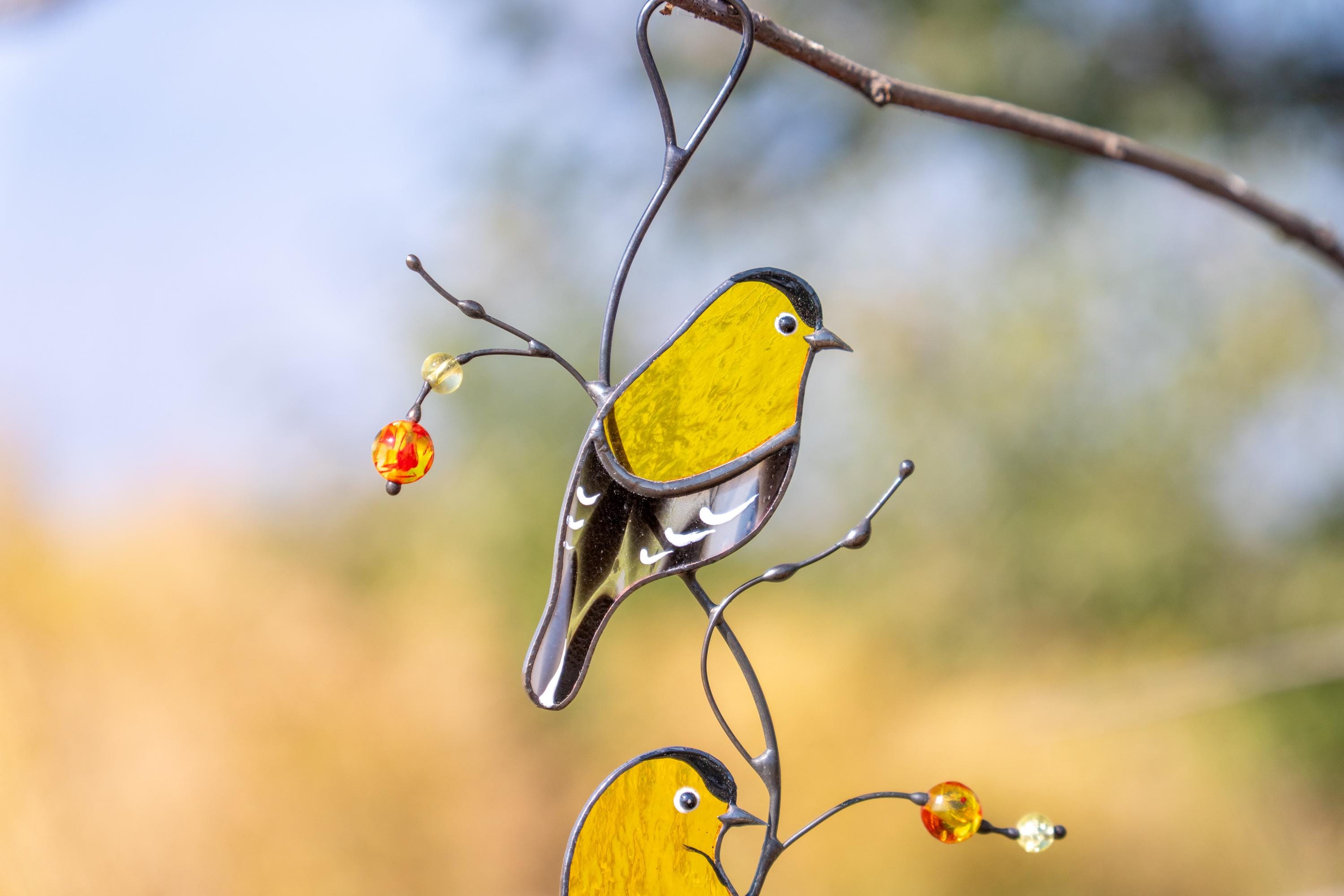 Goldfinch Stained Glass Bird Suncatcher, Anniversary Gift, Custom Stained Glass Window Hangings, Stained Glass Window Signs,Handmade Product