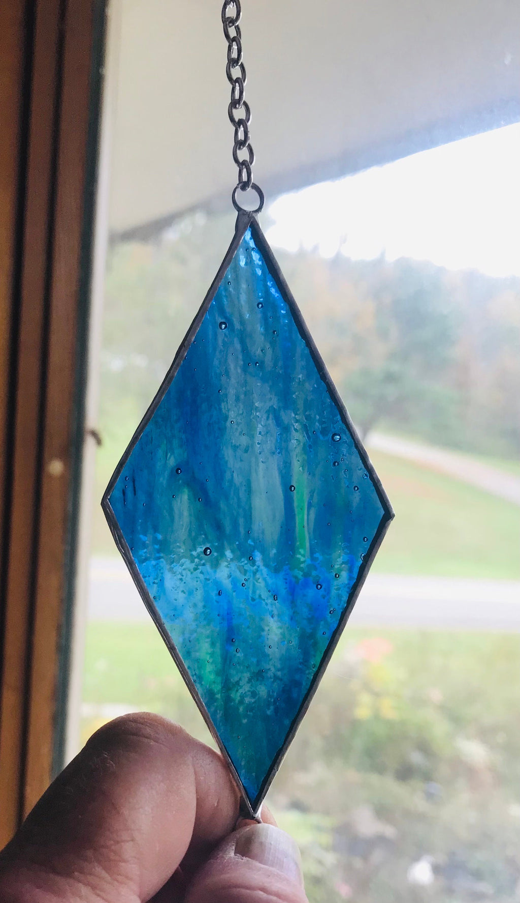 Stained Glass Window Hanging Suncatcher Sun Catcher Blue Green Ripple
