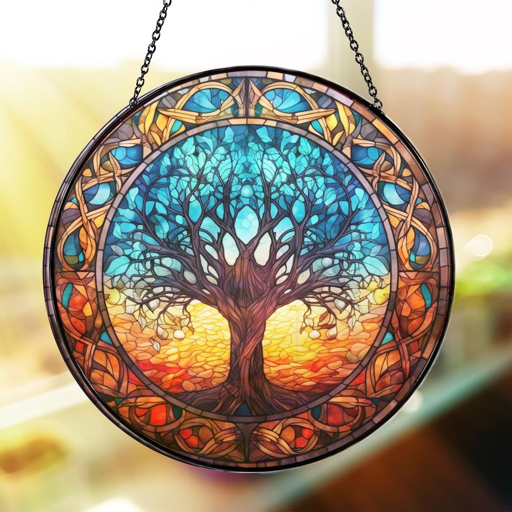 Tree of Life Stained Glass Sun Catcher, Window Hanging Decoration, Artistic Gift for Home, Office, or Garden, Perfect for Any Occasion TS01