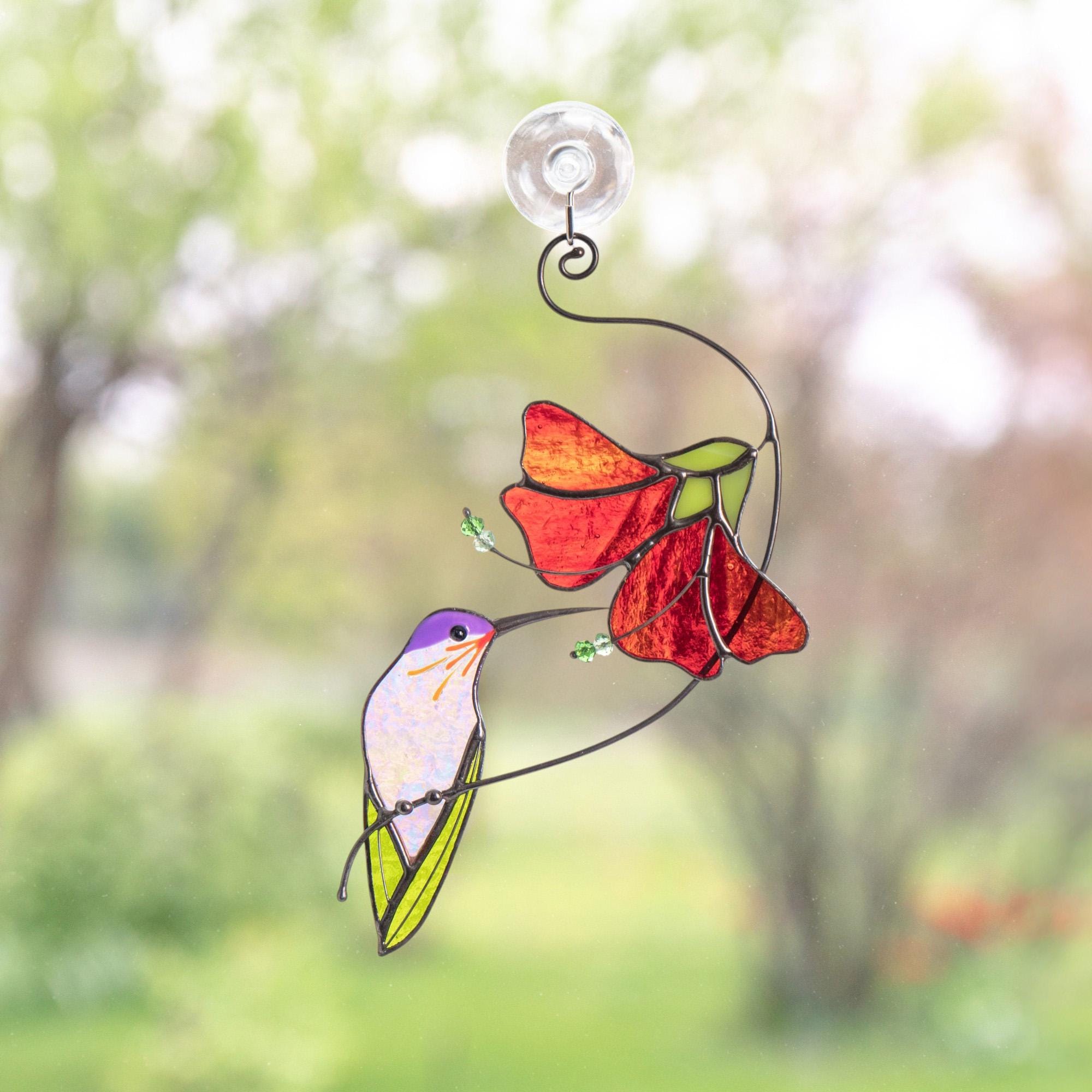 Hummingbird stained glass sun catcher Unique gift for mom Flower stained glass window hangings Grandma Christmas gift 6th anniversary gift