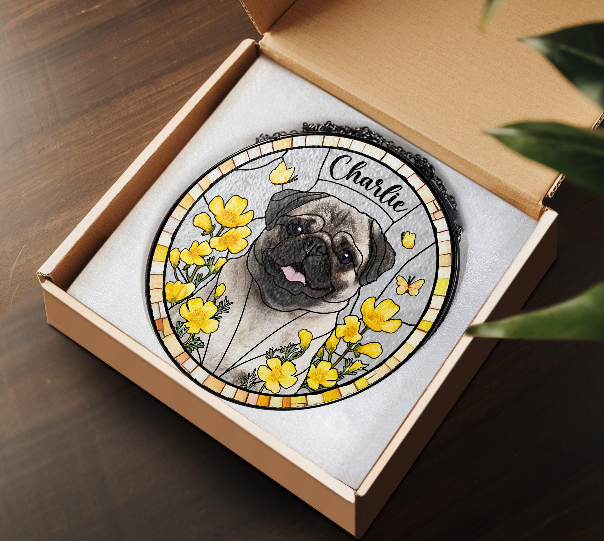 Custom Pet Portrait Stained Glass Suncatcher, Pet Memorial Gift Custom Pet Portrait from Photo, Dog Cat Portrait Lightcatcher Window Hanging