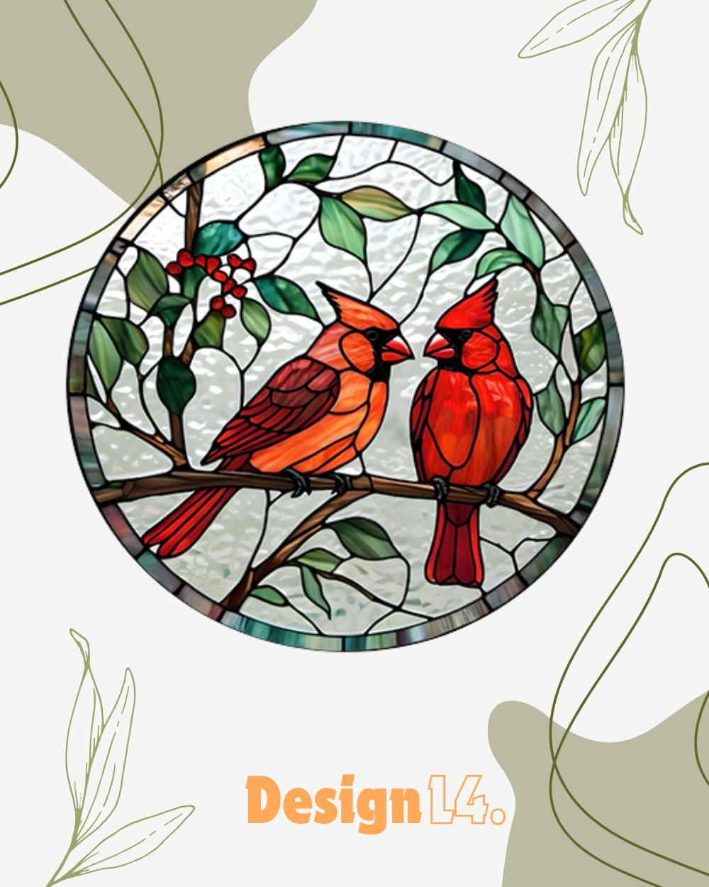 Cardinal Stained Glass Suncatchers For Window Hanging, 7.9 Inch  Window Hanging For Cardinal Bird Lover,  Home Decor, Christmas 0rnaments