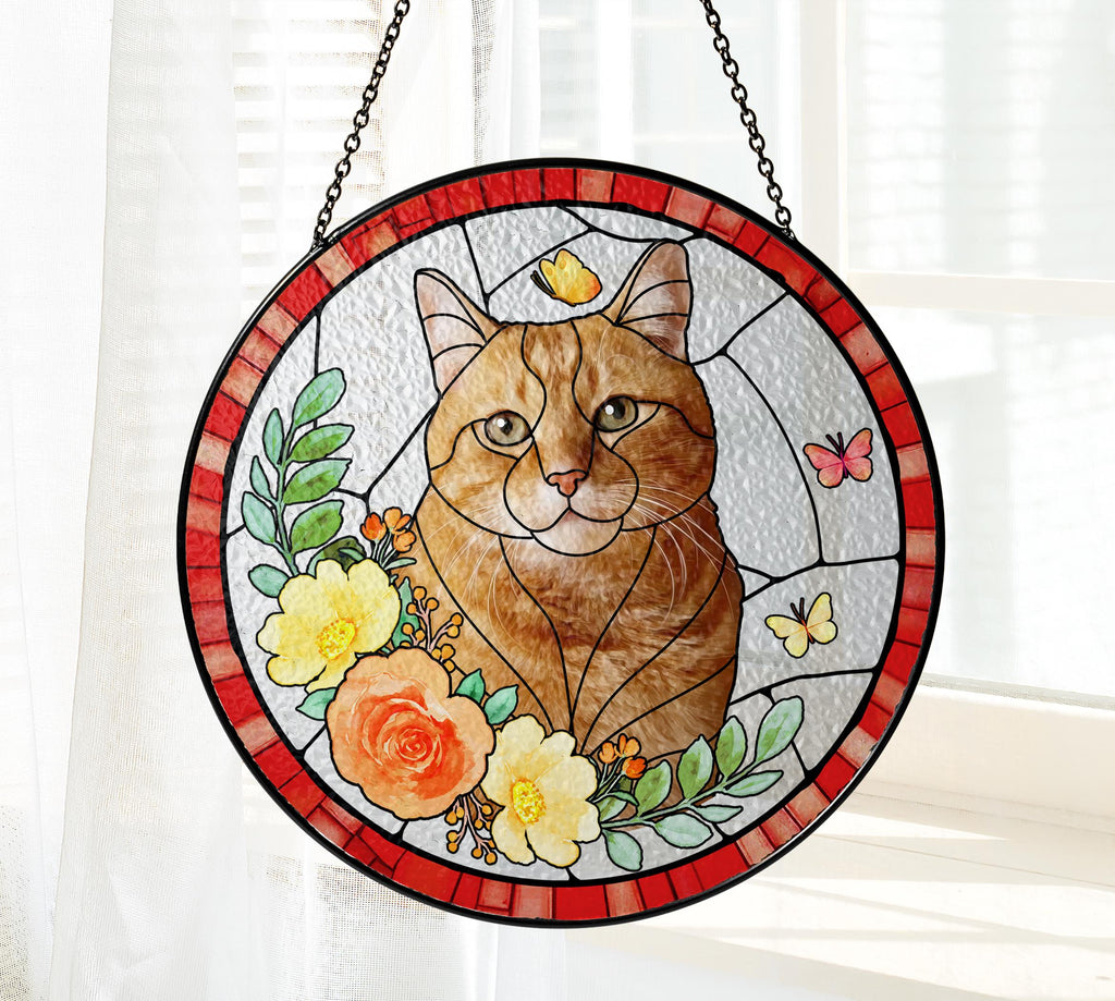 Custom Pet Portrait Stained Glass Suncatcher, Pet Memorial Gift Custom Pet Portrait from Photo, Dog Cat Portrait Lightcatcher Window Hanging