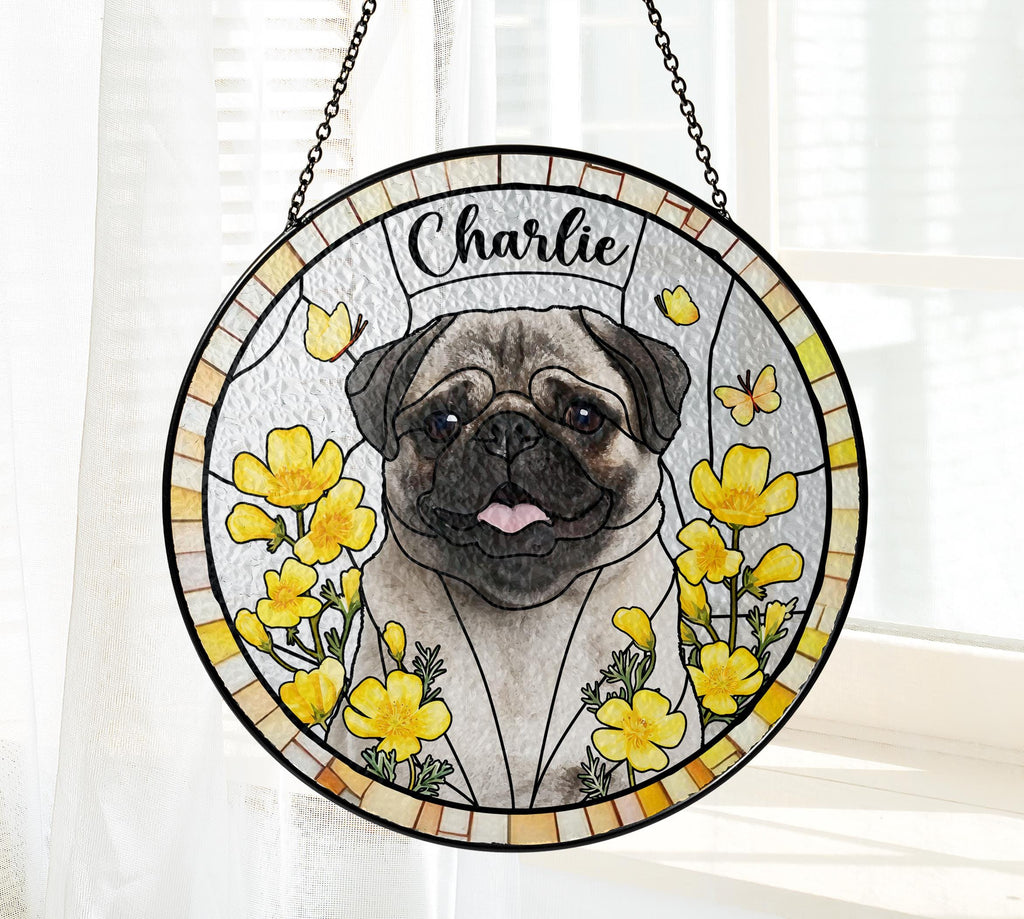 Custom Pet Portrait Stained Glass Suncatcher, Pet Memorial Gift Custom Pet Portrait from Photo, Dog Cat Portrait Lightcatcher Window Hanging