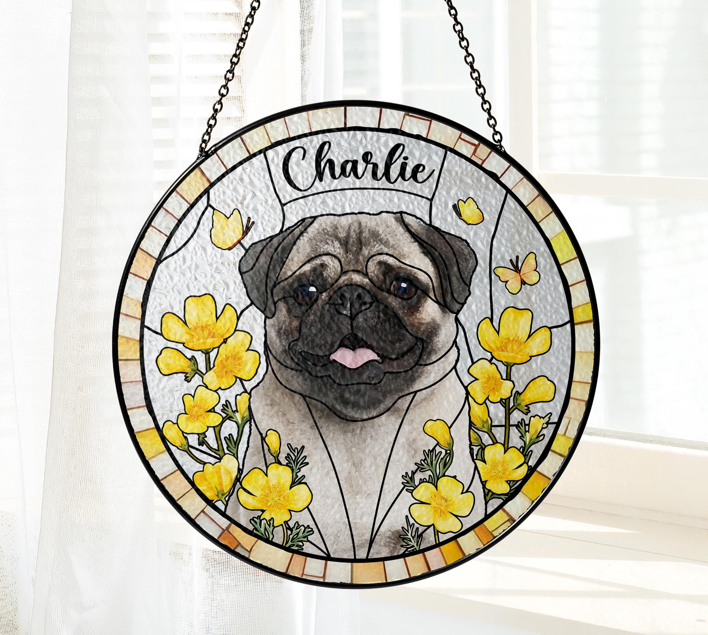 Custom Pet Portrait Stained Glass Suncatcher, Pet Memorial Gift Custom Pet Portrait from Photo, Dog Cat Portrait Lightcatcher Window Hanging