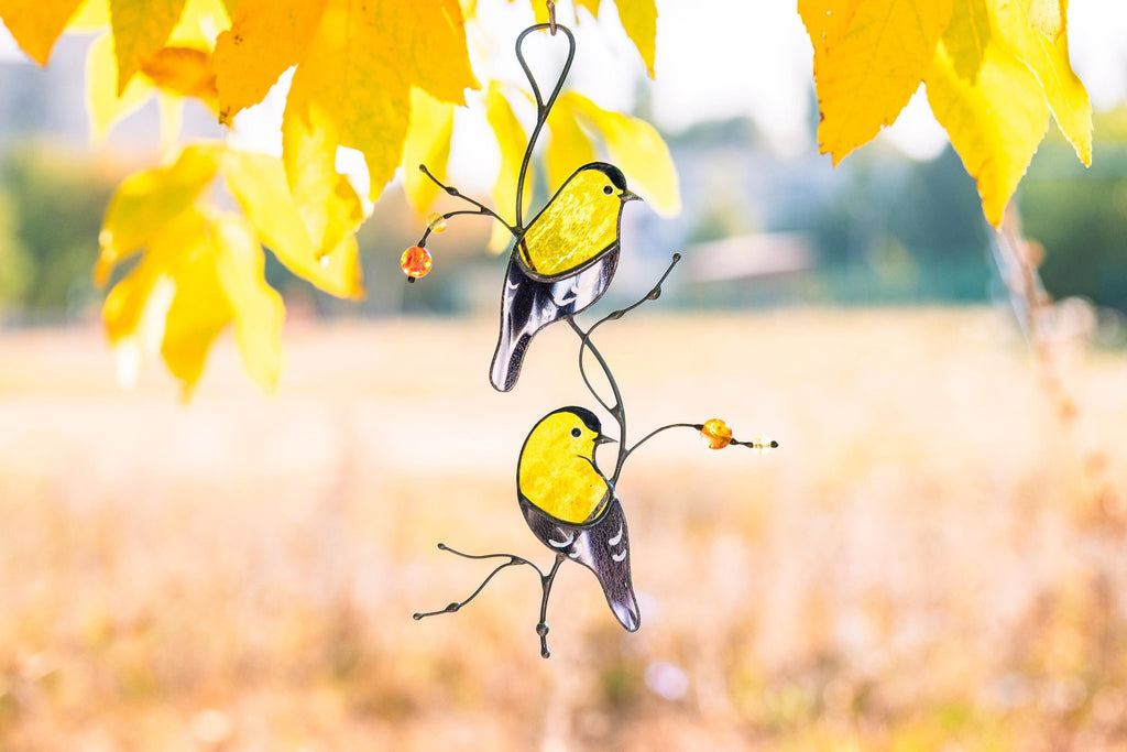Goldfinch Stained Glass Bird Suncatcher, Anniversary Gift, Custom Stained Glass Window Hangings, Stained Glass Window Signs,Handmade Product