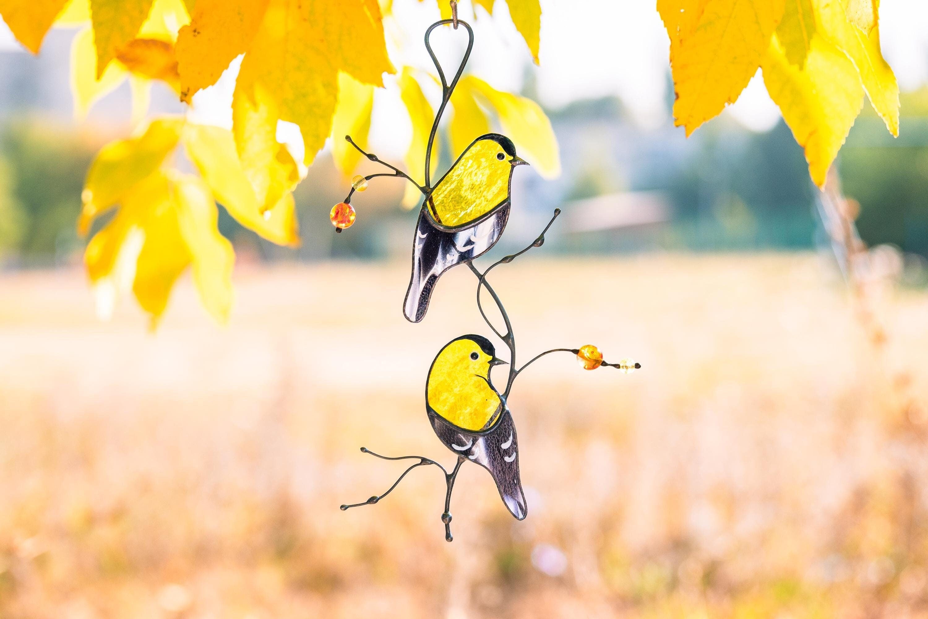 Goldfinch Stained Glass Bird Suncatcher, Anniversary Gift, Custom Stained Glass Window Hangings, Stained Glass Window Signs,Handmade Product