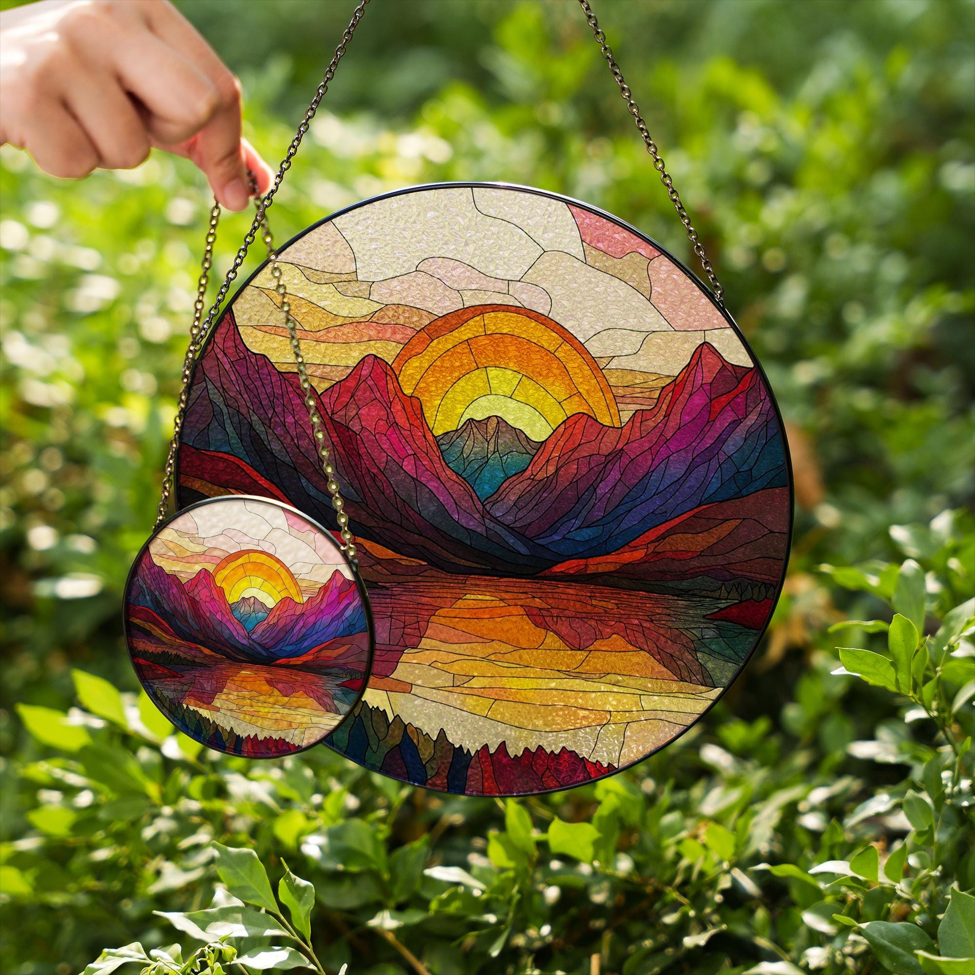 Mountain Range Stained Glass Suncatcher Ornament, Nature Suncatcher For Window Hanging, Stained Glass Window Decor, Christmas Home Decor
