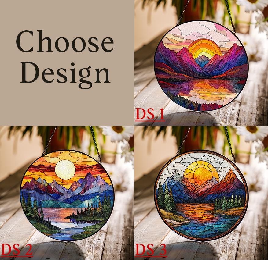 Mountain Range Stained Glass Suncatcher Ornament, Nature Suncatcher For Window Hanging, Stained Glass Window Decor, Christmas Home Decor