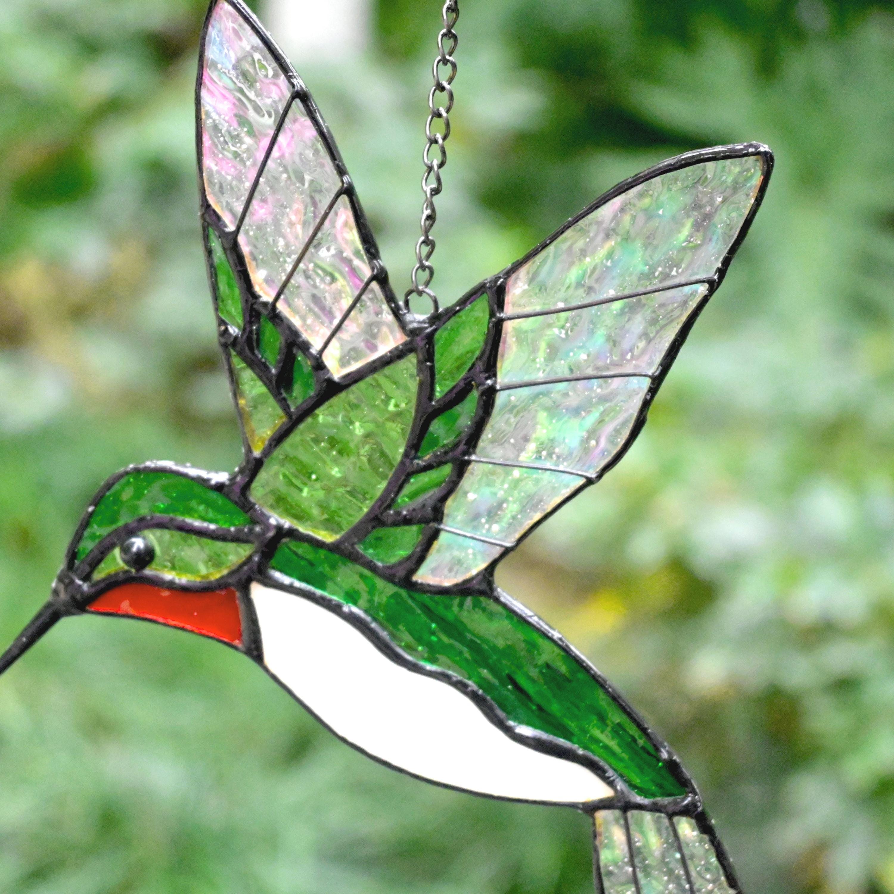 100% Handmade Stained Glass Window Decor,Handmade Glass Hummingbird,Suncatcher Glass Birds,Home Decor,Wall ArtGift for Mom,Mother‘s Day Gift