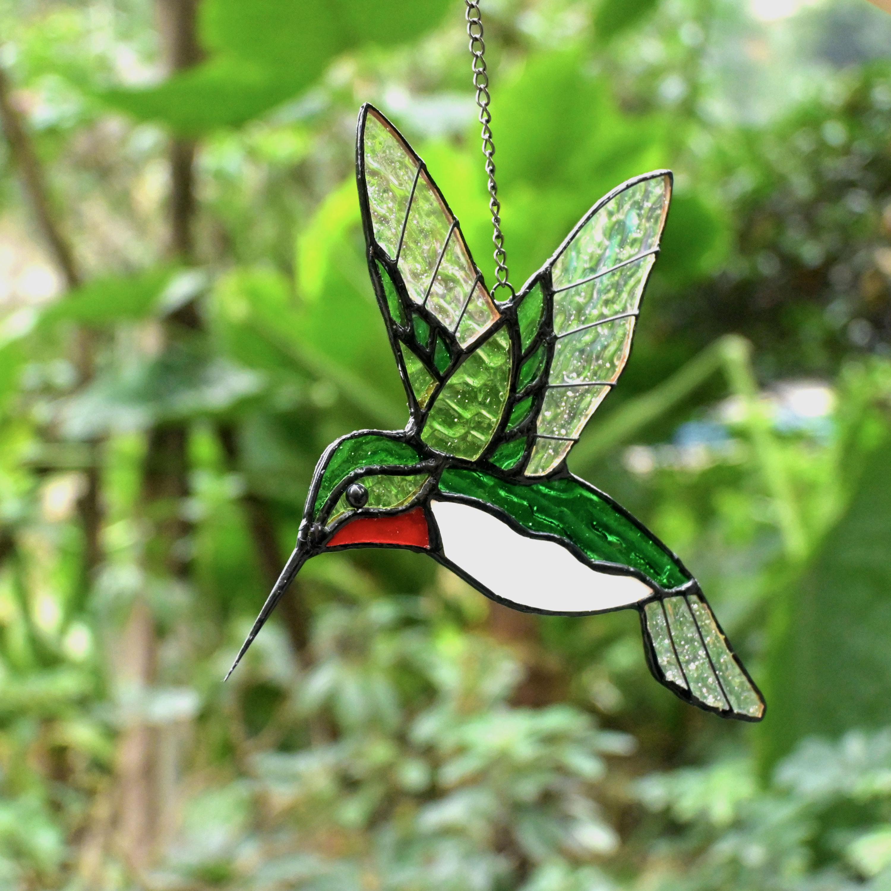 100% Handmade Stained Glass Window Decor,Handmade Glass Hummingbird,Suncatcher Glass Birds,Home Decor,Wall ArtGift for Mom,Mother‘s Day Gift