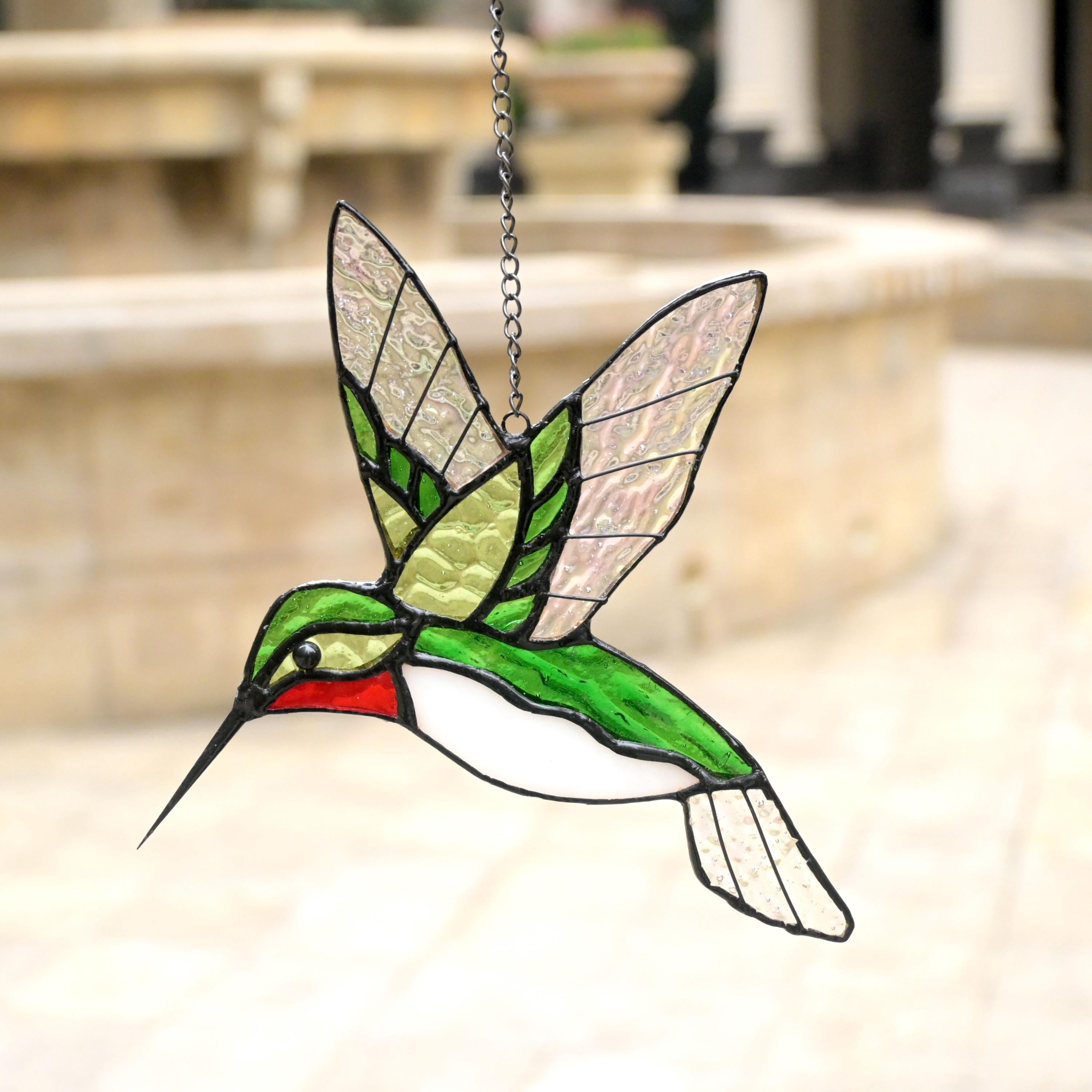 100% Handmade Stained Glass Window Decor,Handmade Glass Hummingbird,Suncatcher Glass Birds,Home Decor,Wall ArtGift for Mom,Mother‘s Day Gift