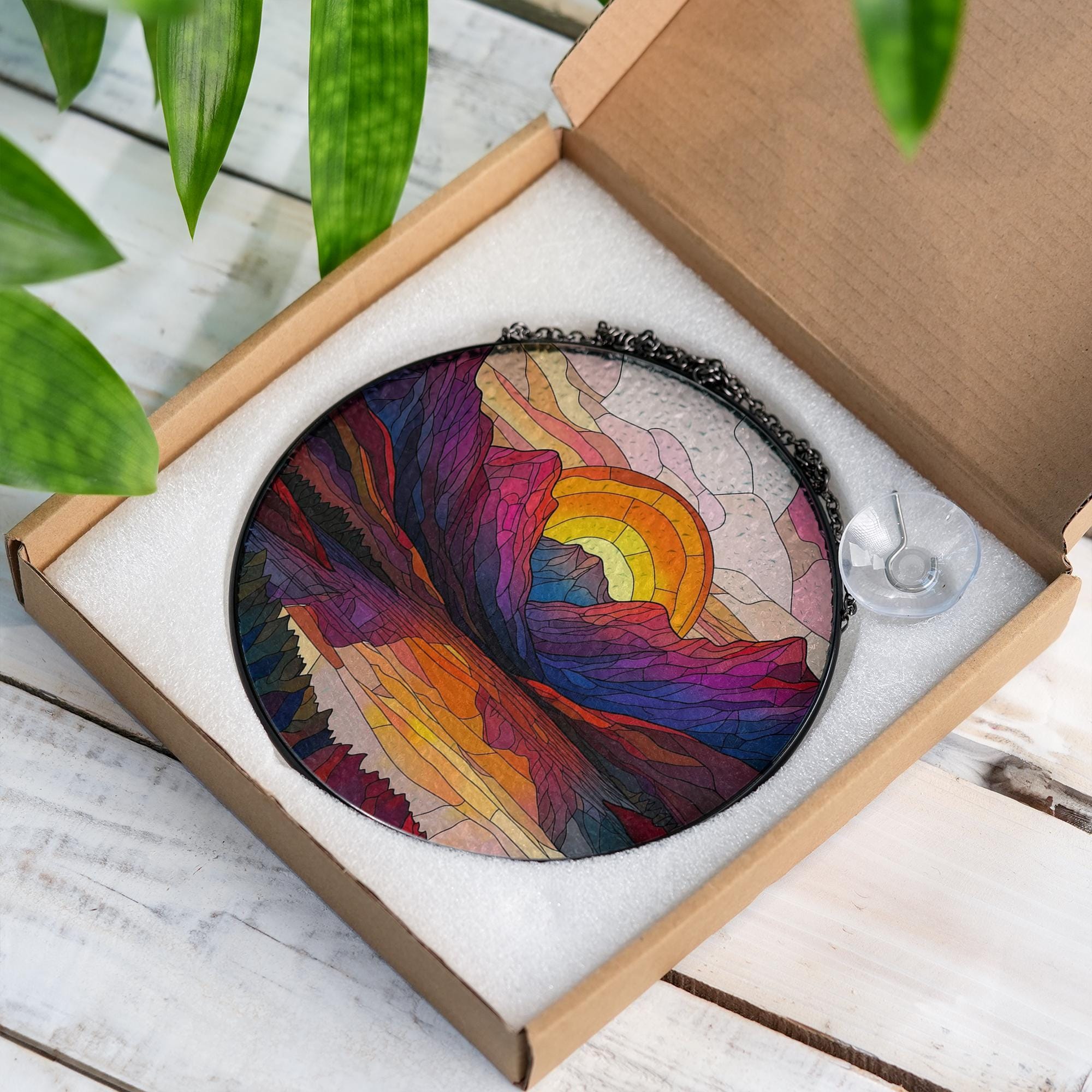 Mountain Range Stained Glass Suncatcher Ornament, Nature Suncatcher For Window Hanging, Stained Glass Window Decor, Christmas Home Decor