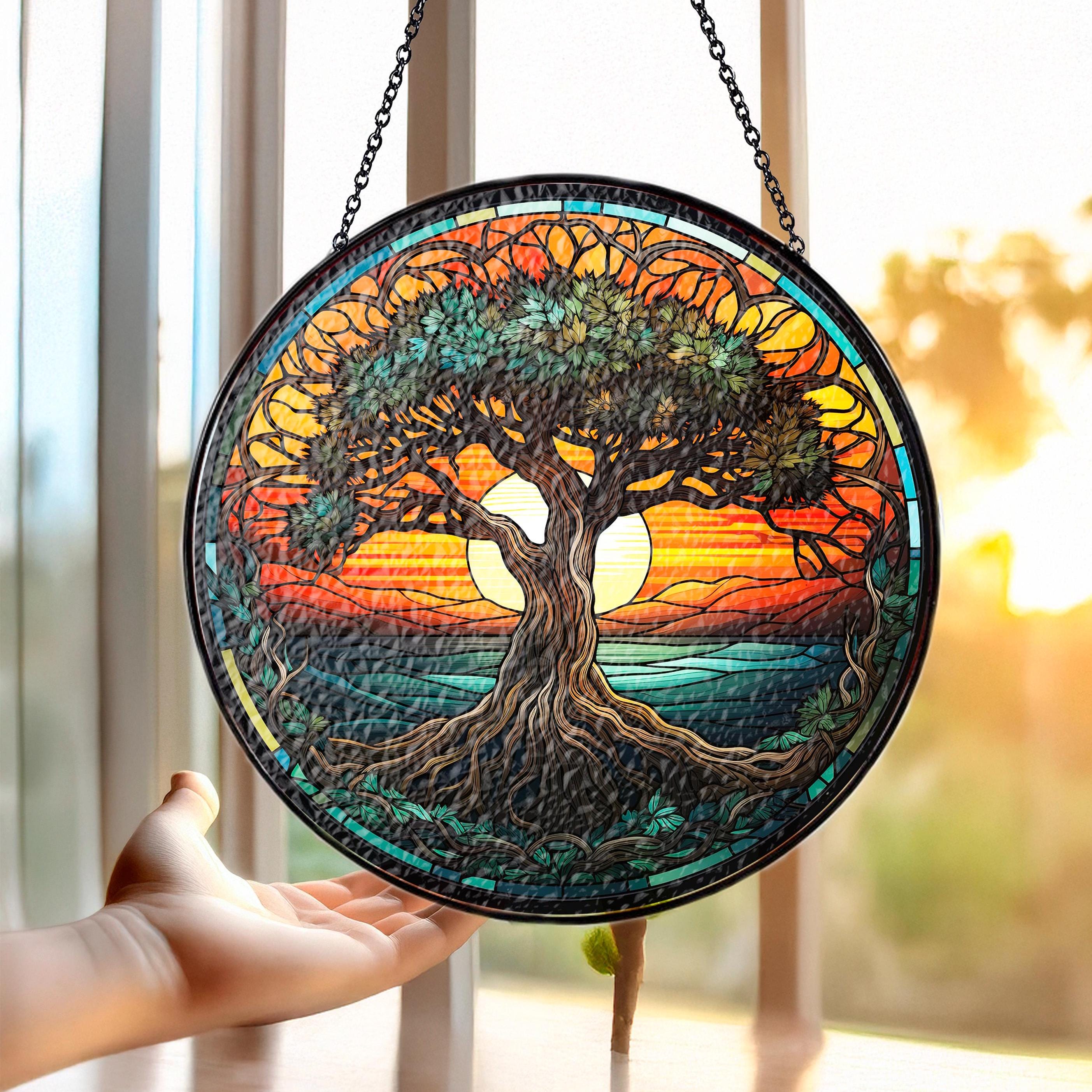 Tree of Life Stained Glass Sun Catcher, Window Hanging Decoration, Artistic Gift for Home, Office, or Garden, Perfect for Any Occasion TS01