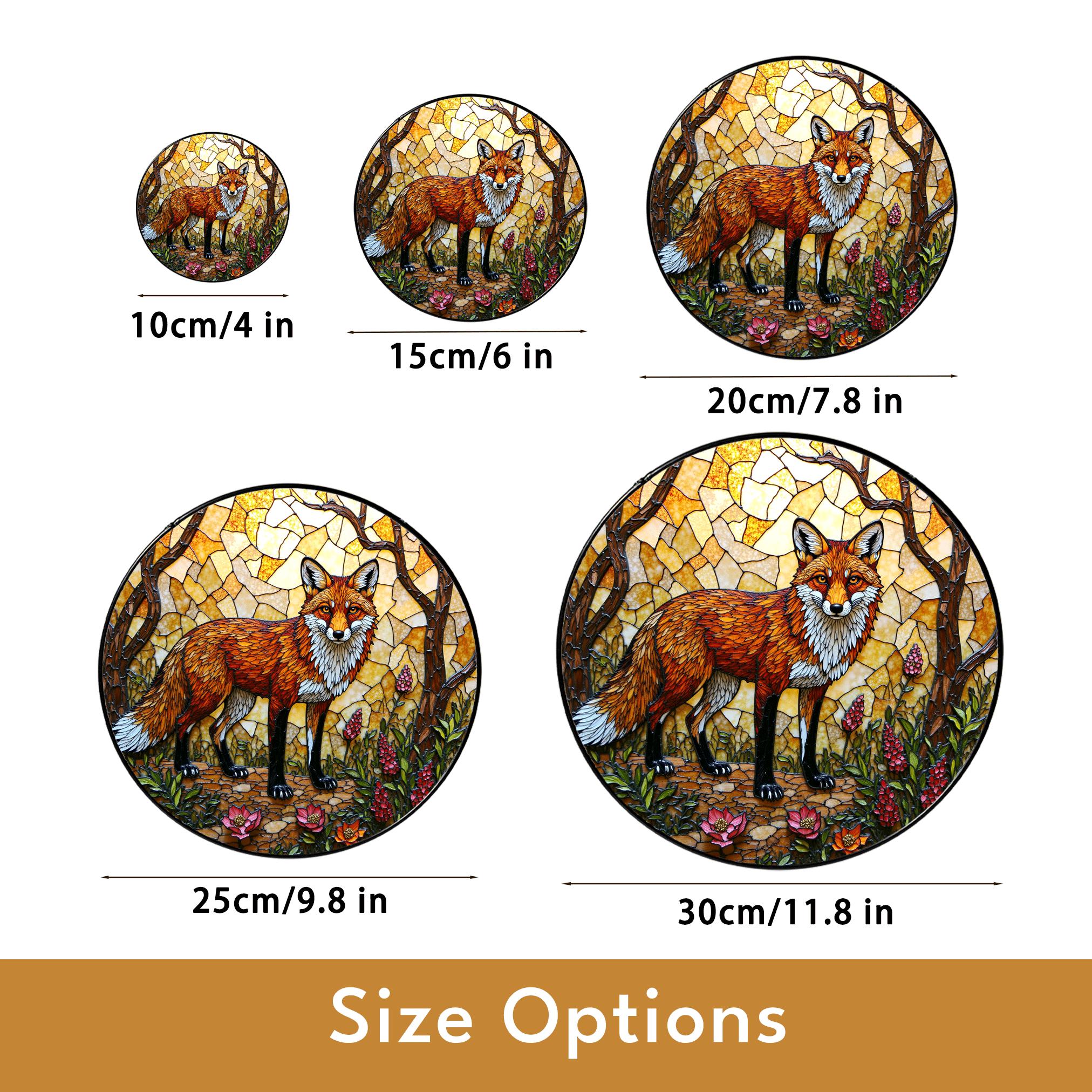 Stained Glass Fox in Forest Round Suncatcher Woodland Animal Window Decor Gift for Nature Lover