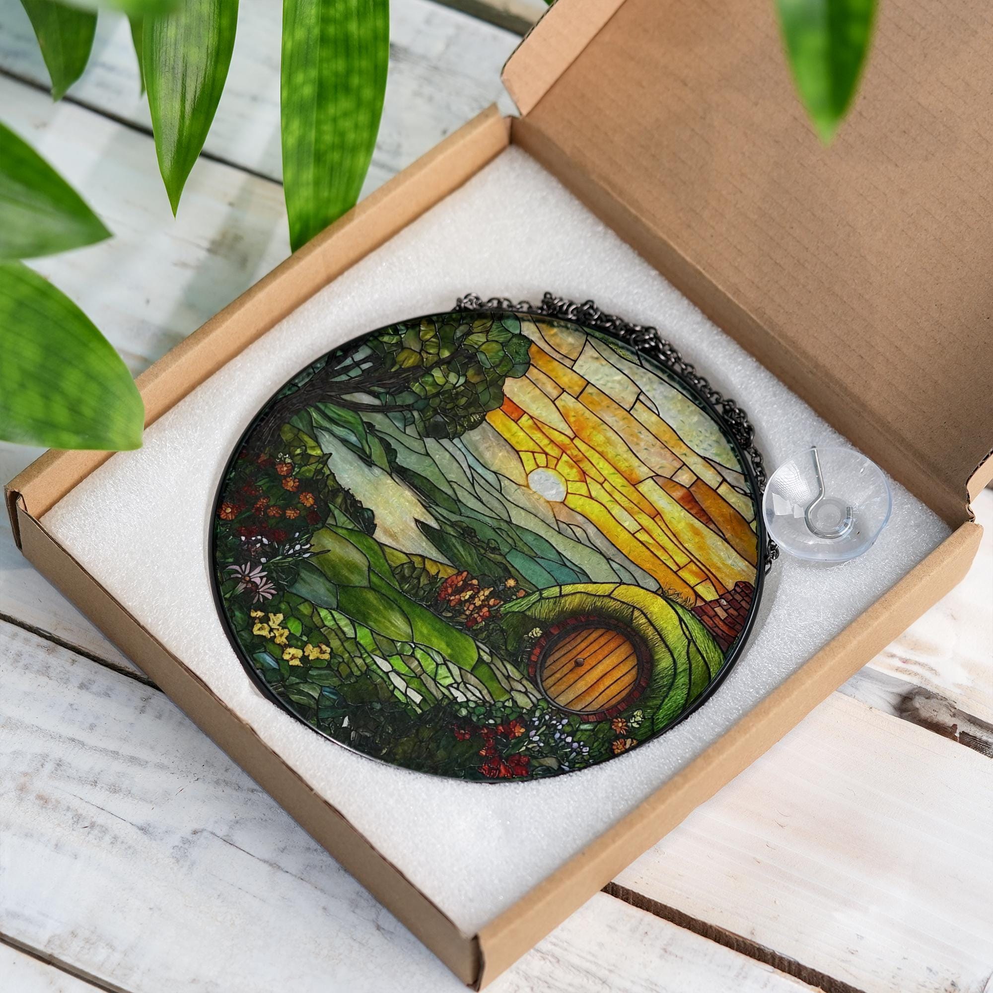 The Shire Stained Glass Suncatcher, Hobbit House Acrylic Decor, Fantasy window hanging, LOTR Inspired Gift, Whimsical Cottagecore Accent