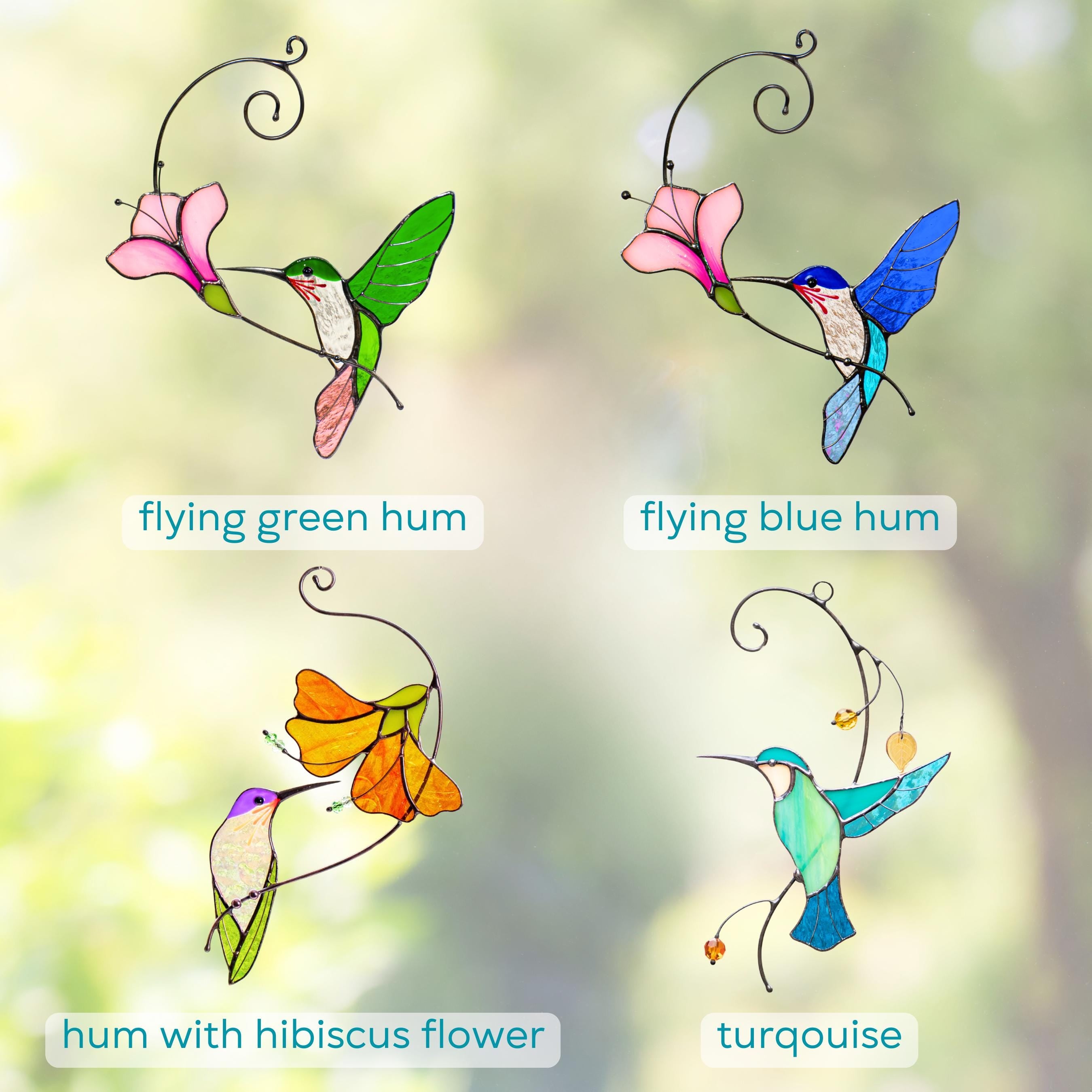 Hummingbird stained glass sun catcher Unique gift for mom Flower stained glass window hangings Grandma Christmas gift 6th anniversary gift