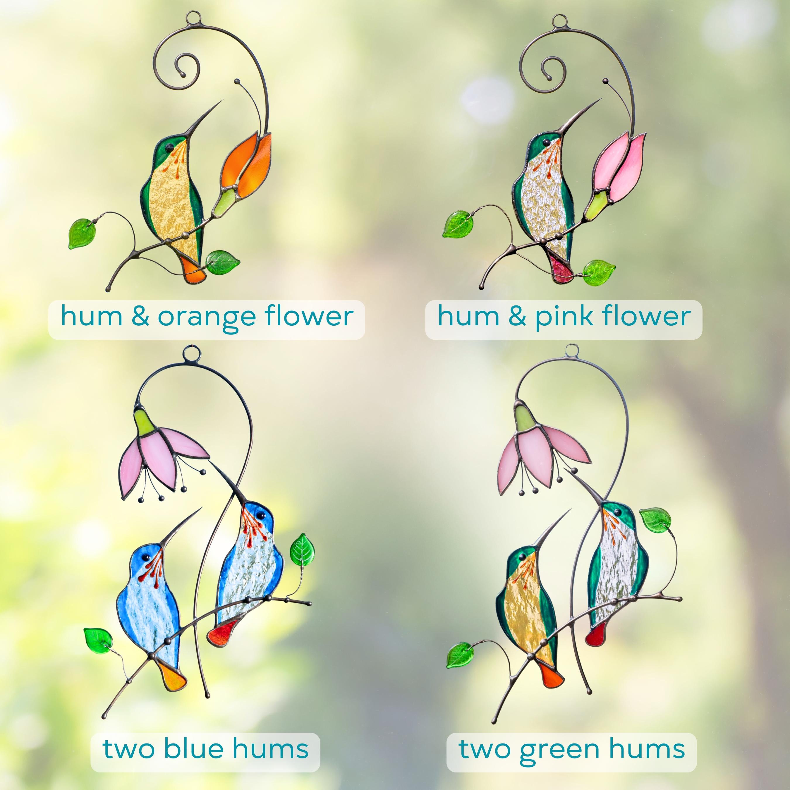 Hummingbird stained glass sun catcher Unique gift for mom Flower stained glass window hangings Grandma Christmas gift 6th anniversary gift