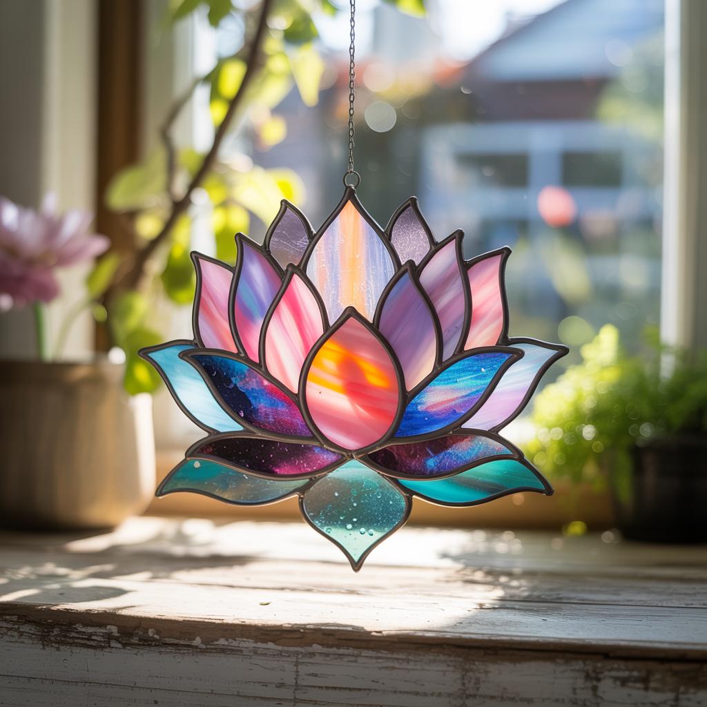 Lotus Flower Acrylic Suncatcher, Lotus Flower Stained Glass Window Hanging, Spiritual Hanging Ornament, Boho Yoga Meditation Gift