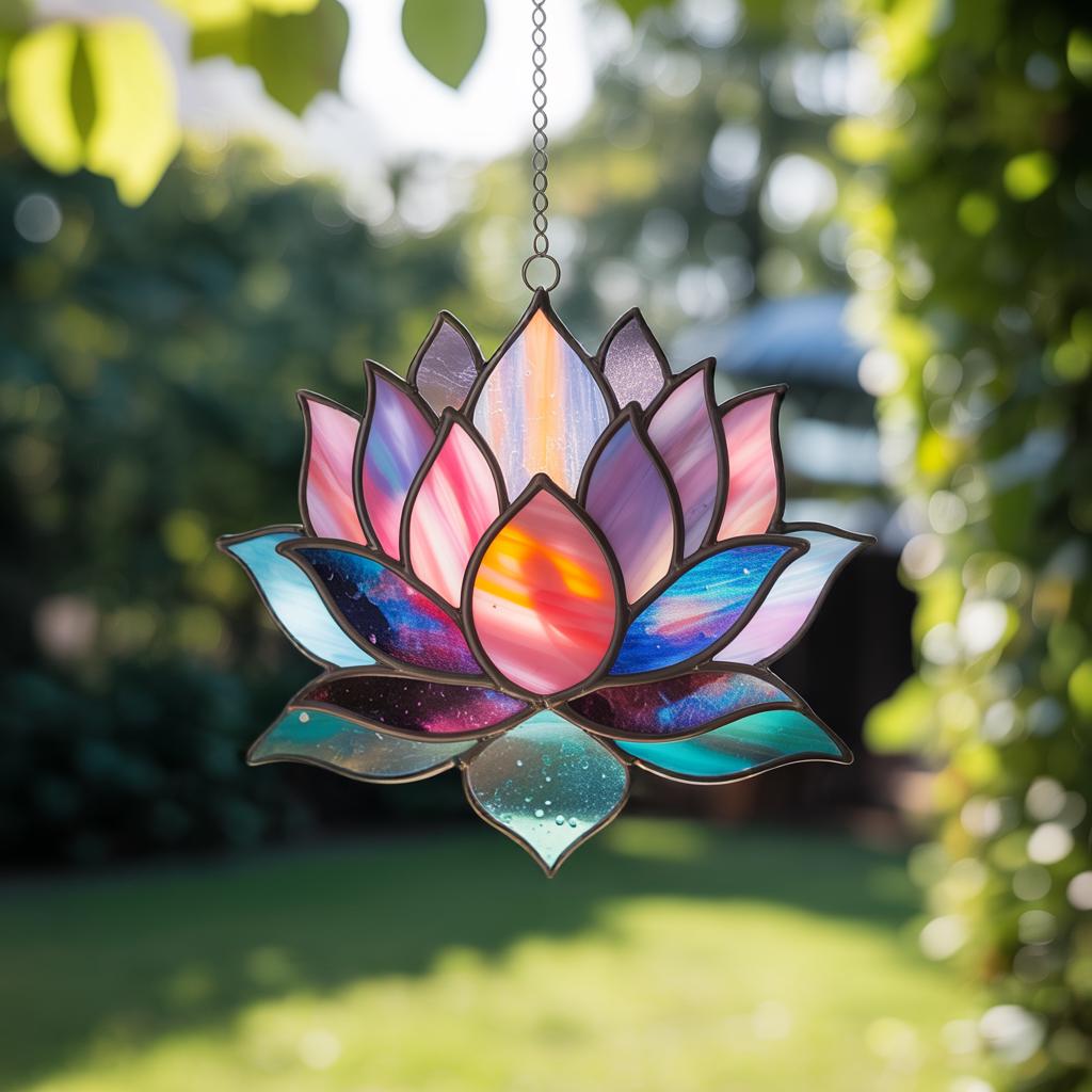 Lotus Flower Acrylic Suncatcher, Lotus Flower Stained Glass Window Hanging, Spiritual Hanging Ornament, Boho Yoga Meditation Gift