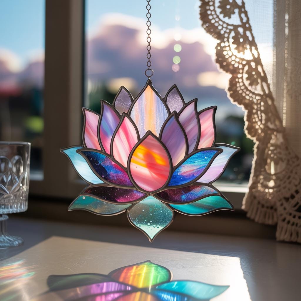 Lotus Flower Acrylic Suncatcher, Lotus Flower Stained Glass Window Hanging, Spiritual Hanging Ornament, Boho Yoga Meditation Gift