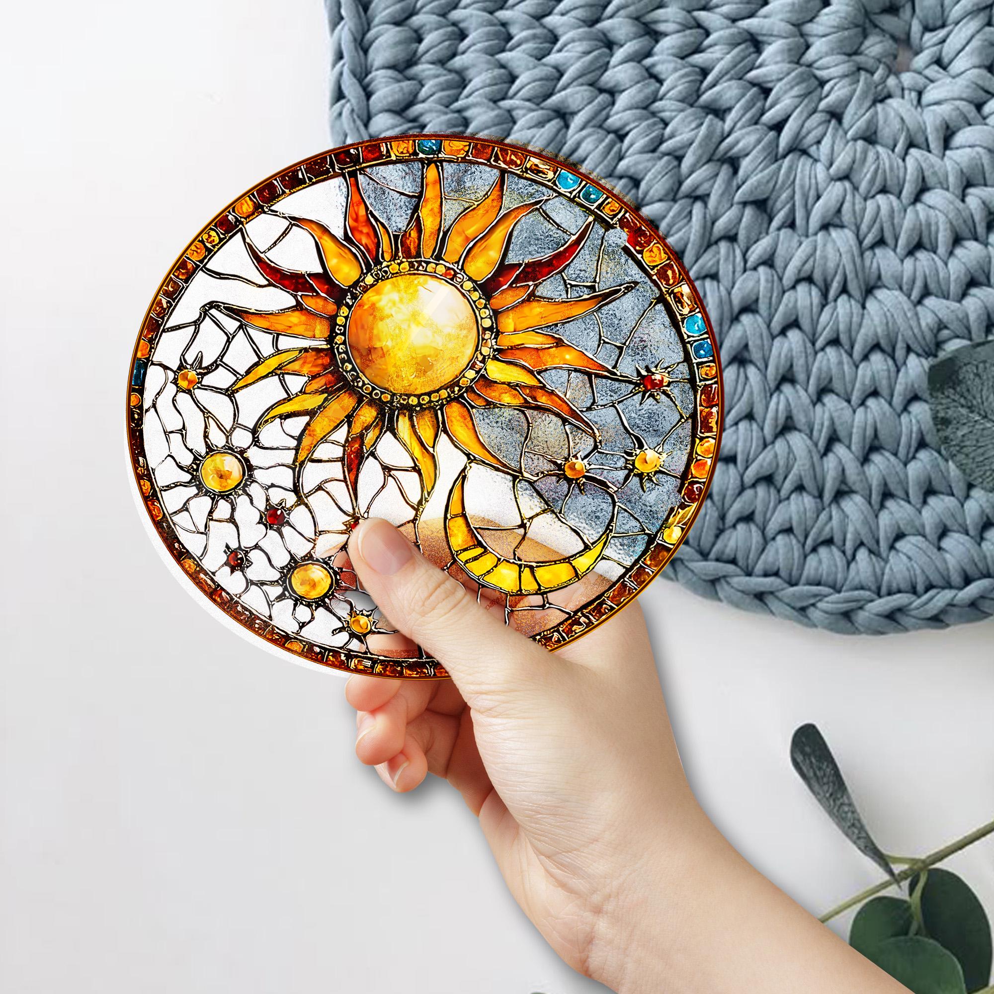 Sun and Moon STAINED GLASS Suncatcher Celestial Window Hanging, Handmade Sun Catcher Gift for Astrology and Boho Decor Lovers, Sun Lover