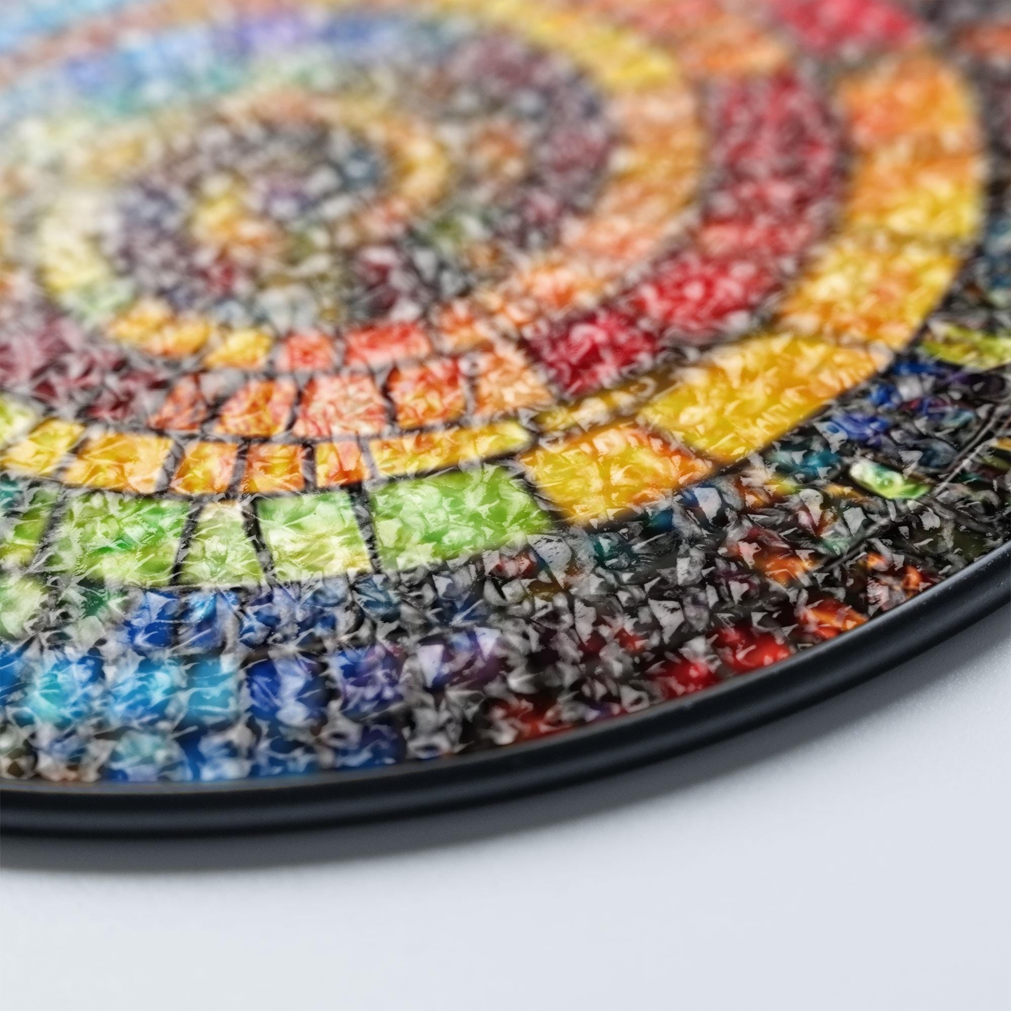 Rainbow Spiral Mosaic Stained Glass Suncatcher – Colorful Round Window Decor, Abstract Boho Art Gift for Her, Vibrant Sunlight Hanging