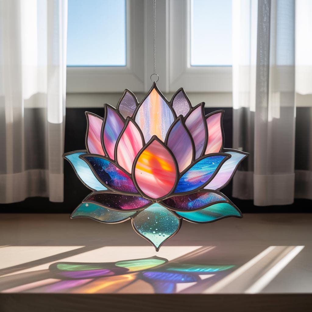 Lotus Flower Acrylic Suncatcher, Lotus Flower Stained Glass Window Hanging, Spiritual Hanging Ornament, Boho Yoga Meditation Gift
